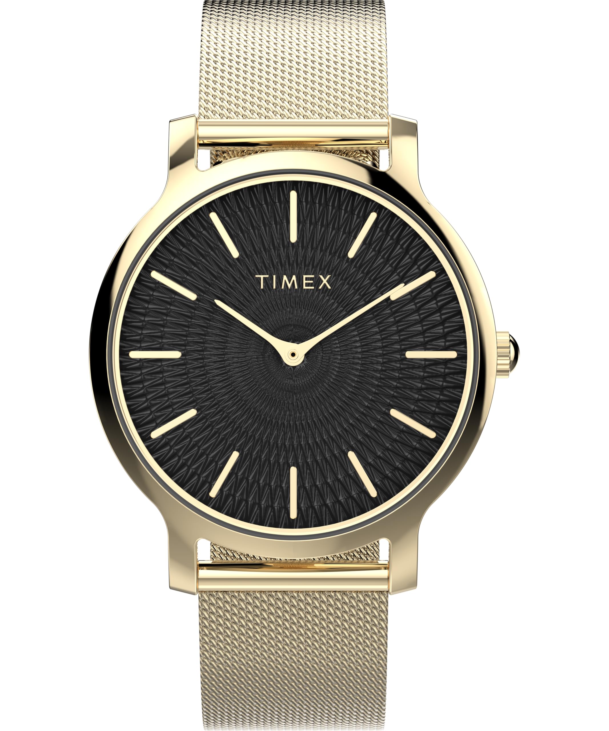 Timex Trend Damski zegarek 34 mm – bransoletka w złotym kolorze z szybkozłączką, czarna tarcza, koperta w złotym kolorze TW2Y07100
