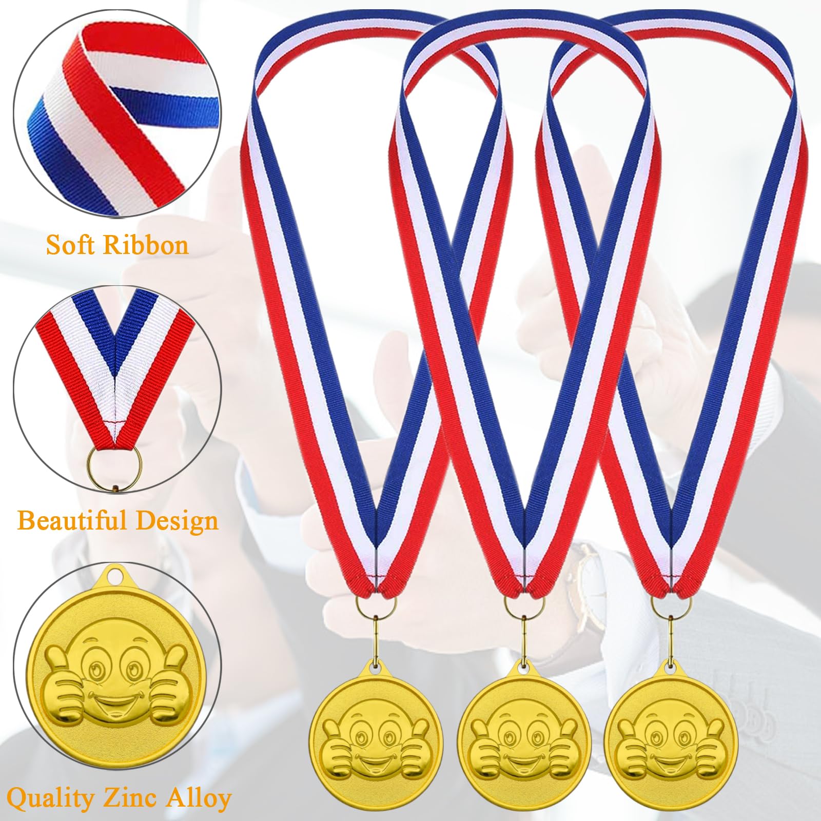 Donrime Medaglie per bambini, 12 pezzi, medaglie in metallo dorato, con collana per feste sportive, compleanni dei bambini, calcio e torneo Contest, bambini adulti