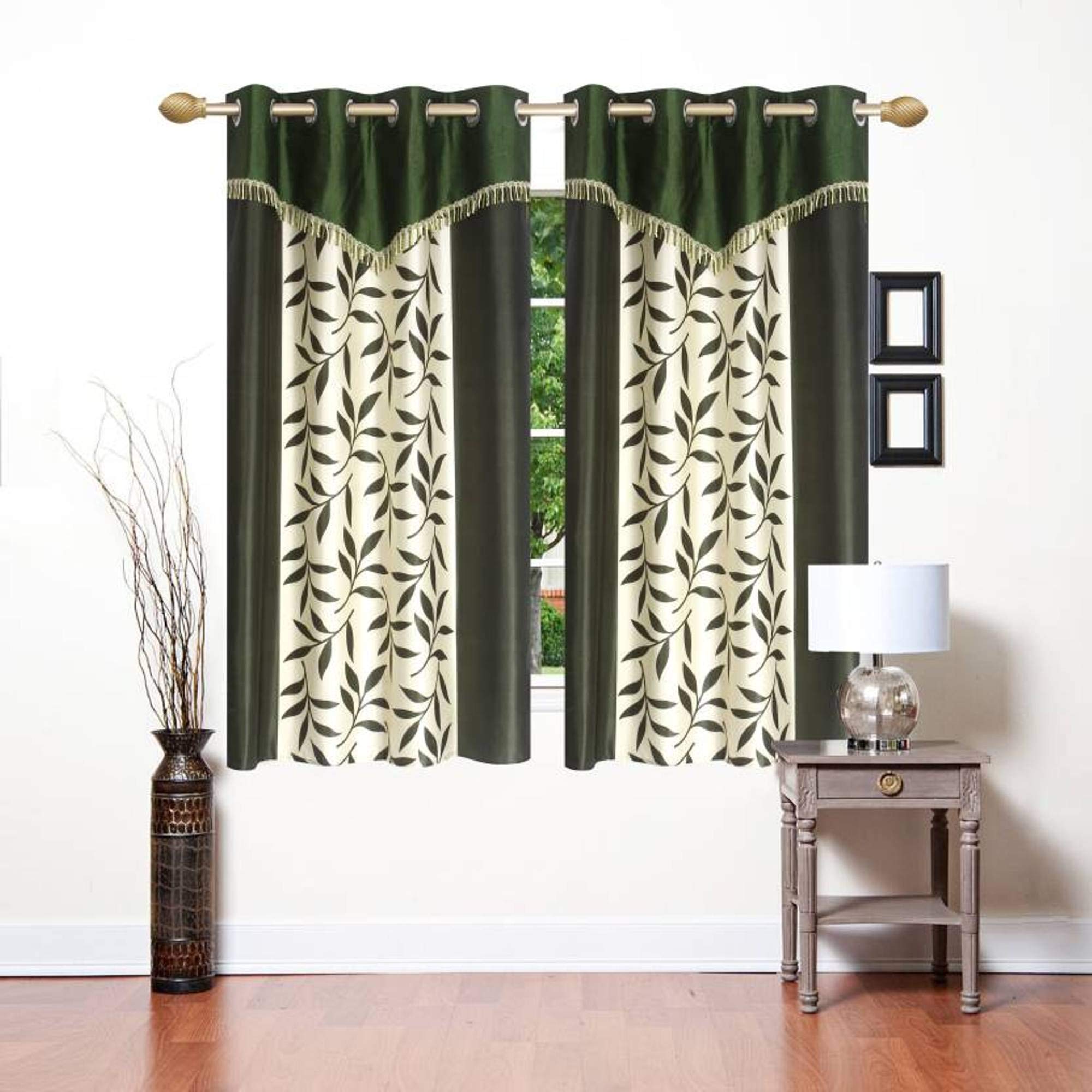 LOOM RUSH Modern Eyelet Polyester Frill Curtains for Window 5 Feet, Pack of 2, Green (Pack of 2 Curtains, Green, Window - 5 Feet)