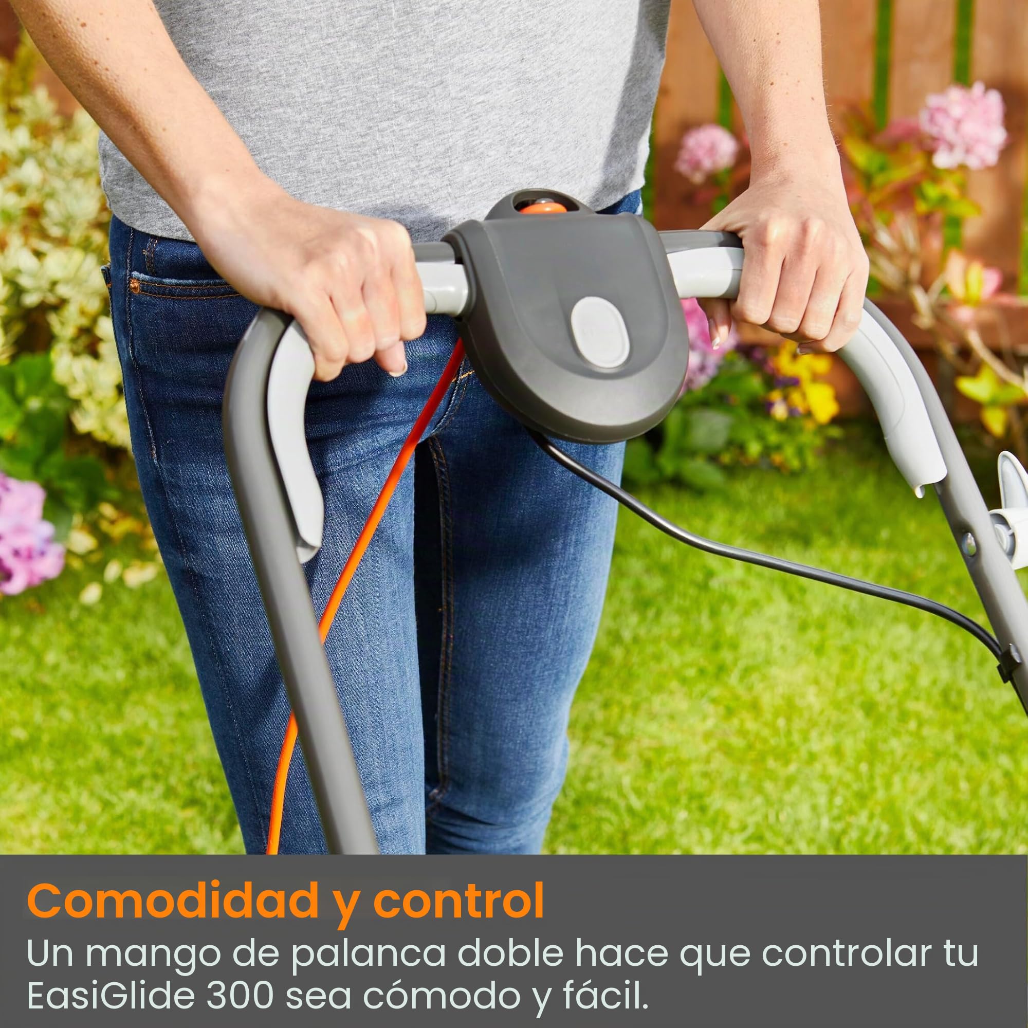 Flymo EasiGlide 360 Hover Collect - Cortacésped con Motor de 2000 W, Ancho de Corte de 36 cm, Caja de césped de 26 litros, se pliega Plano, Cable de 10 m, Naranja y Gris