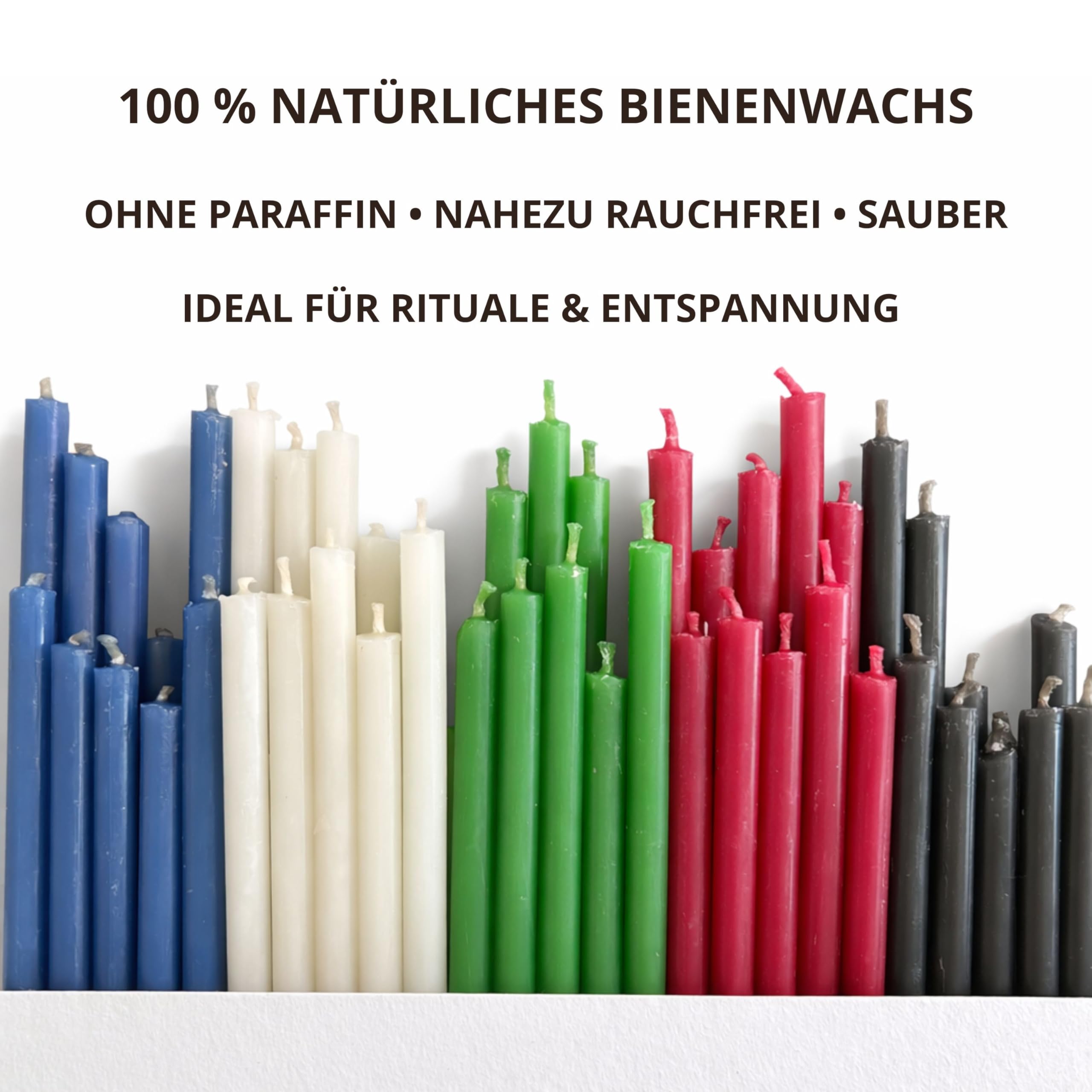 250 Dünne Bienenwachs Ritualkerzen Farbig – Multicolor Set für Meditation & Yoga – 16 cm x Ø 5 mm, Rauchfrei, 40 Min Brenndauer - CanBee