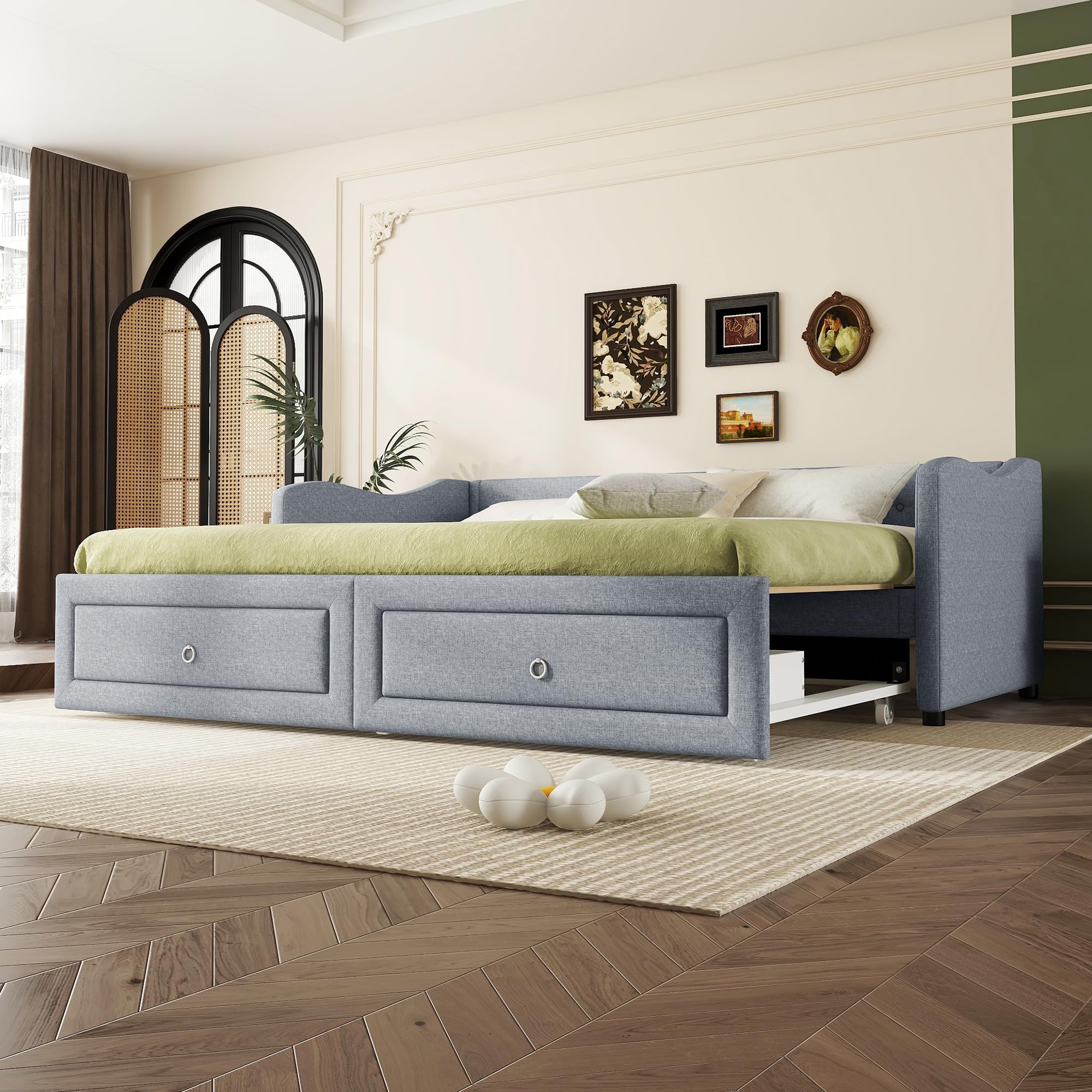 HFASD Schlafcouch Samt Grau 90/180x200cm - Ausziehbett Mit Tagesbett Funktion