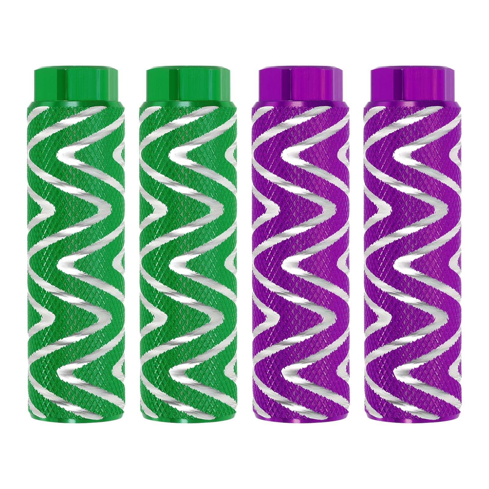 PATIKIL Bike Pegs Fit 3/8 Inch Axles, 4 Pack Aluminum Alloy Anti-Skid Lead Foot Bicycle Peg Back Seat Stands with Ripple for BMX Mountain Dirt Bike Cycling Rear Stunt Pegs, Green/Purple