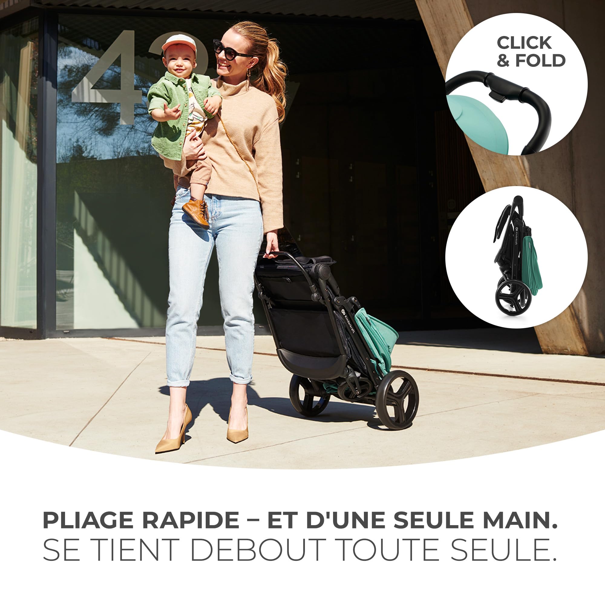 Kinderkraft RINE Poussette Canne, Poussette Compacte, Poussette Bébé, Légère, Roues en mousse durable, Imperméable avec Filtre UPF 50+, Rosa