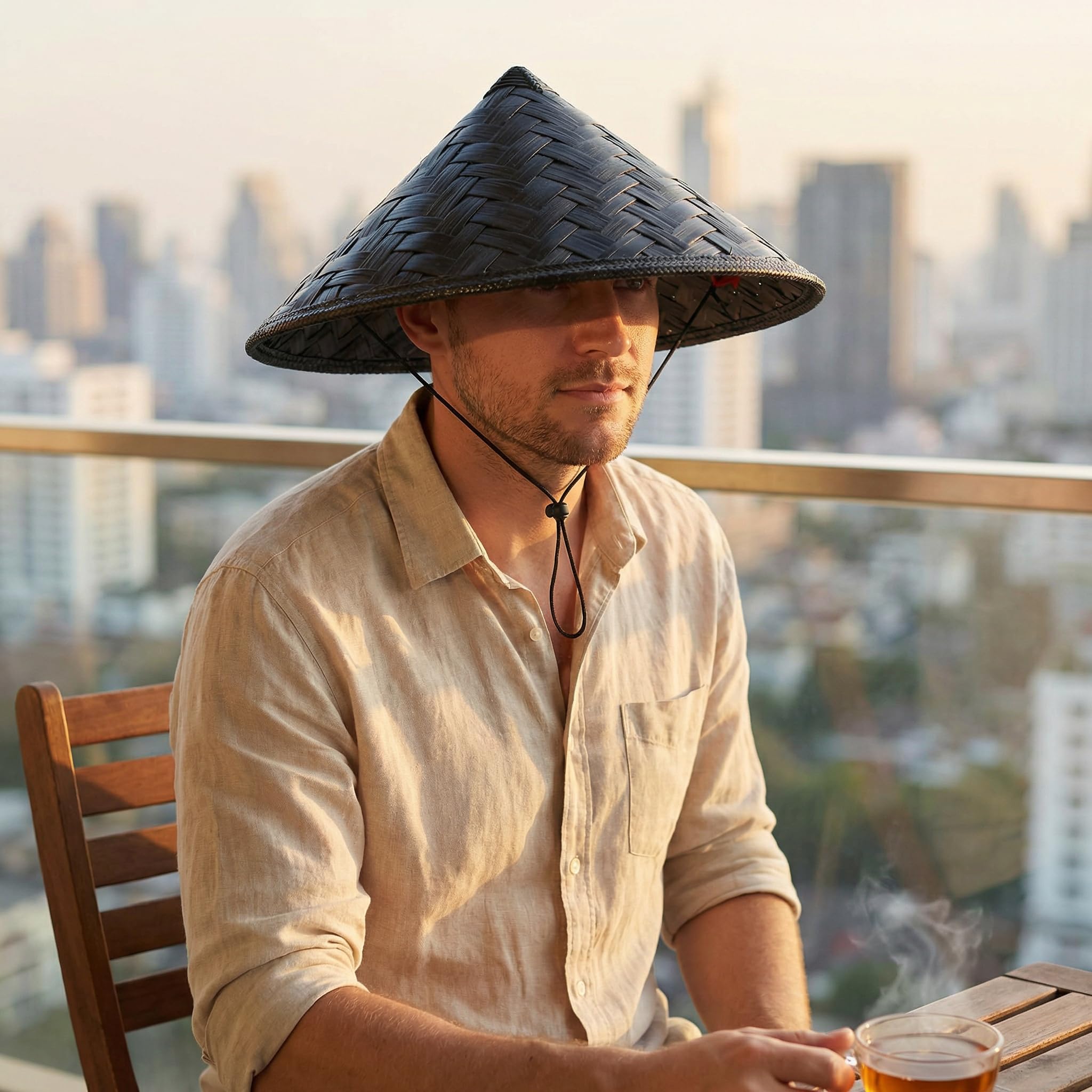 UKCOCO Chapeau en tissage naturel Cosplay Ninja Noir Chapeau Chinois Fait Main Accessoire Oriental pour Performance Fête et Scène Design Unique Couleur Aléatoire Couleur Aléatoire