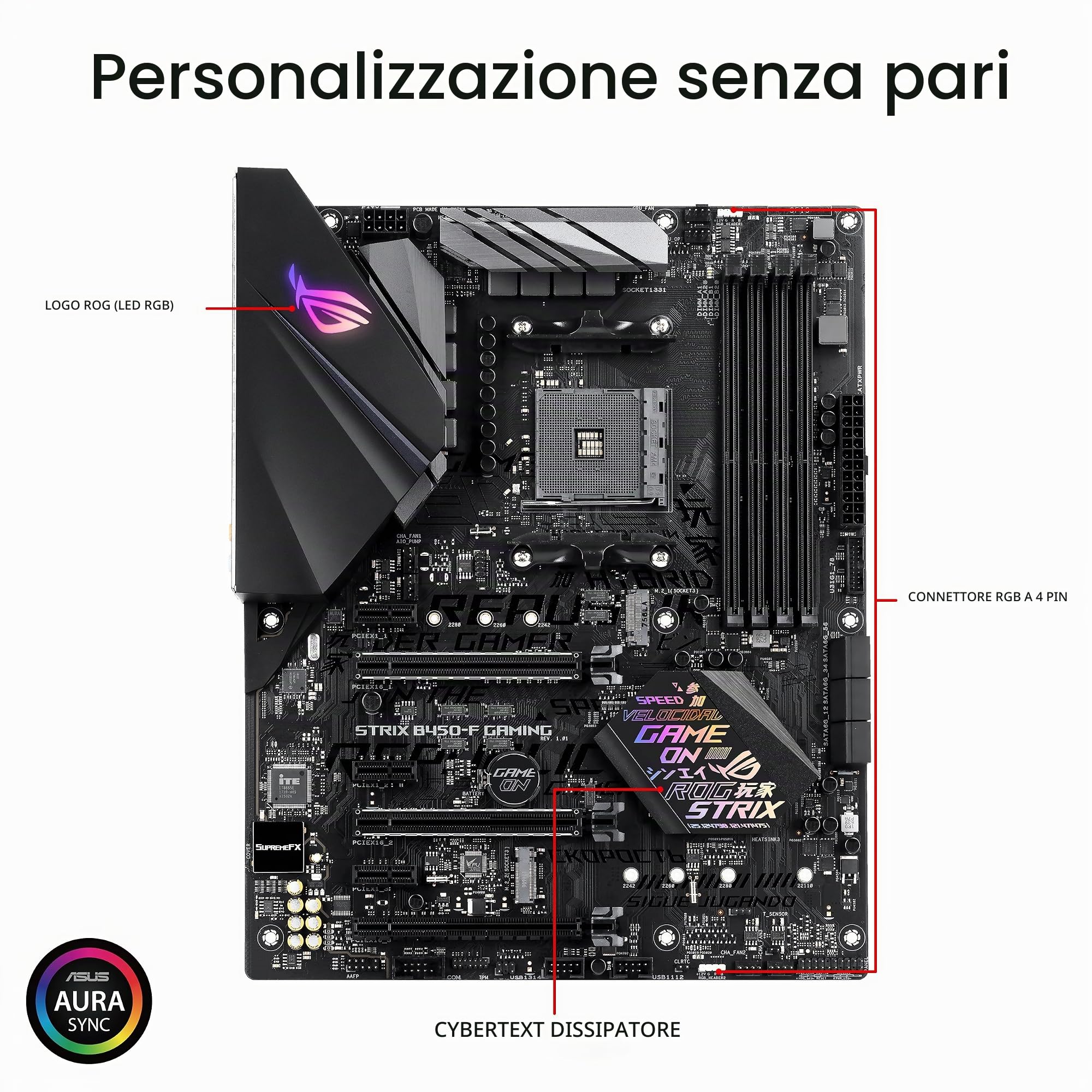 ASUS ROG STRIX B450-F GAMING Scheda Madre da Gioco con Supporto DDR4 a 3200 MHz, AM4, SATA 6 Gbps, HDMI 2.0, Doppia NVMe M.2, USB 3.1, Nero