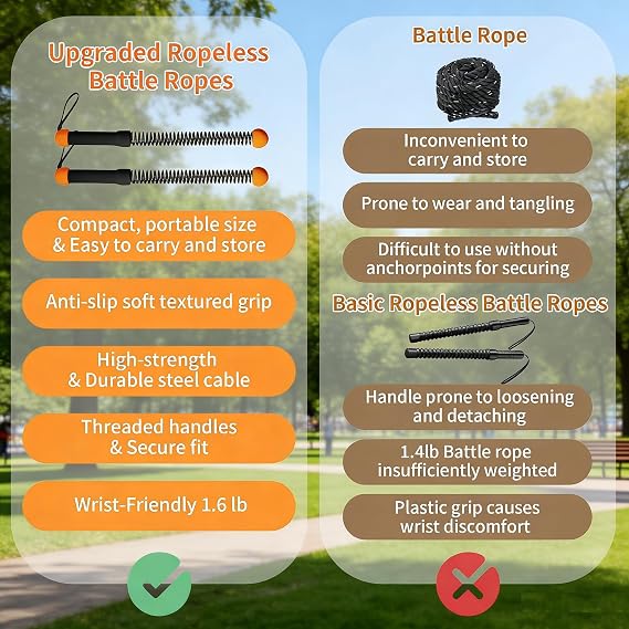 2PCS Weighted Ropeless Battle Ropes for Home Gym, Heavy Duty Arm Exerciser for Strength Training, Portable Battle Rope for Advanced Workouts and Core Muscle Building (Orange and Black 3)