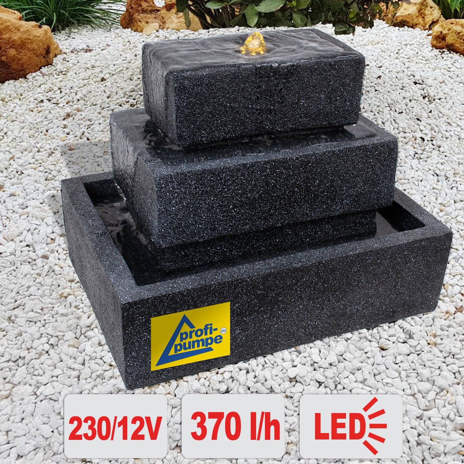 Gartenbrunnen für Außen 230V Zierbrunnen Zimmerbrunnen Wasserfall mit LED-Beleuchtung Wasserspiel für Garten, Gartenteich, Terrasse, Balkon