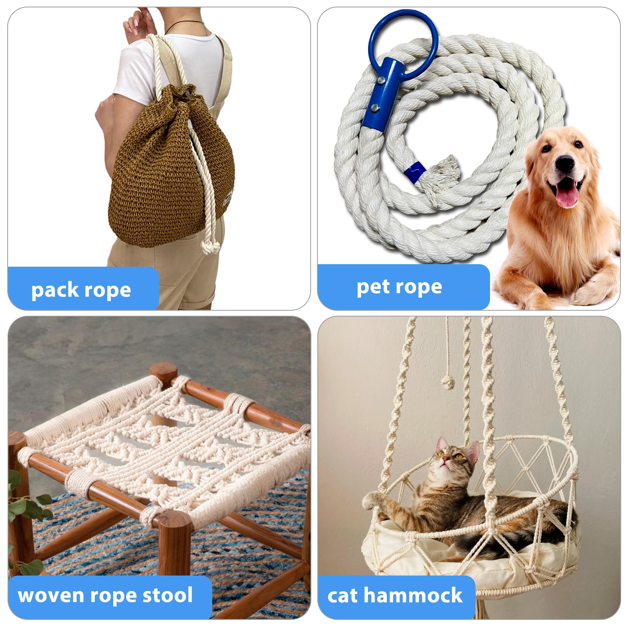 White Cotton Rope 3/4in × 50ft Natural Twisted,Available as Used for Tug of War, Navigation, Fitness and Making Handicrafts, etc — Amazon image 6