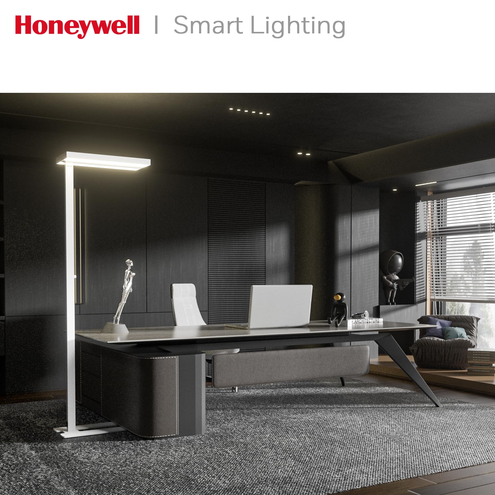 Honeywell 02E Lampada A Terra LED, 10400LM Sunturalux Protezione Occhi | 4000K, 100W luce naturale, lampada da lettura dimmerabile, lampada a terra moderna per ufficio domestico, soggiorno e camera