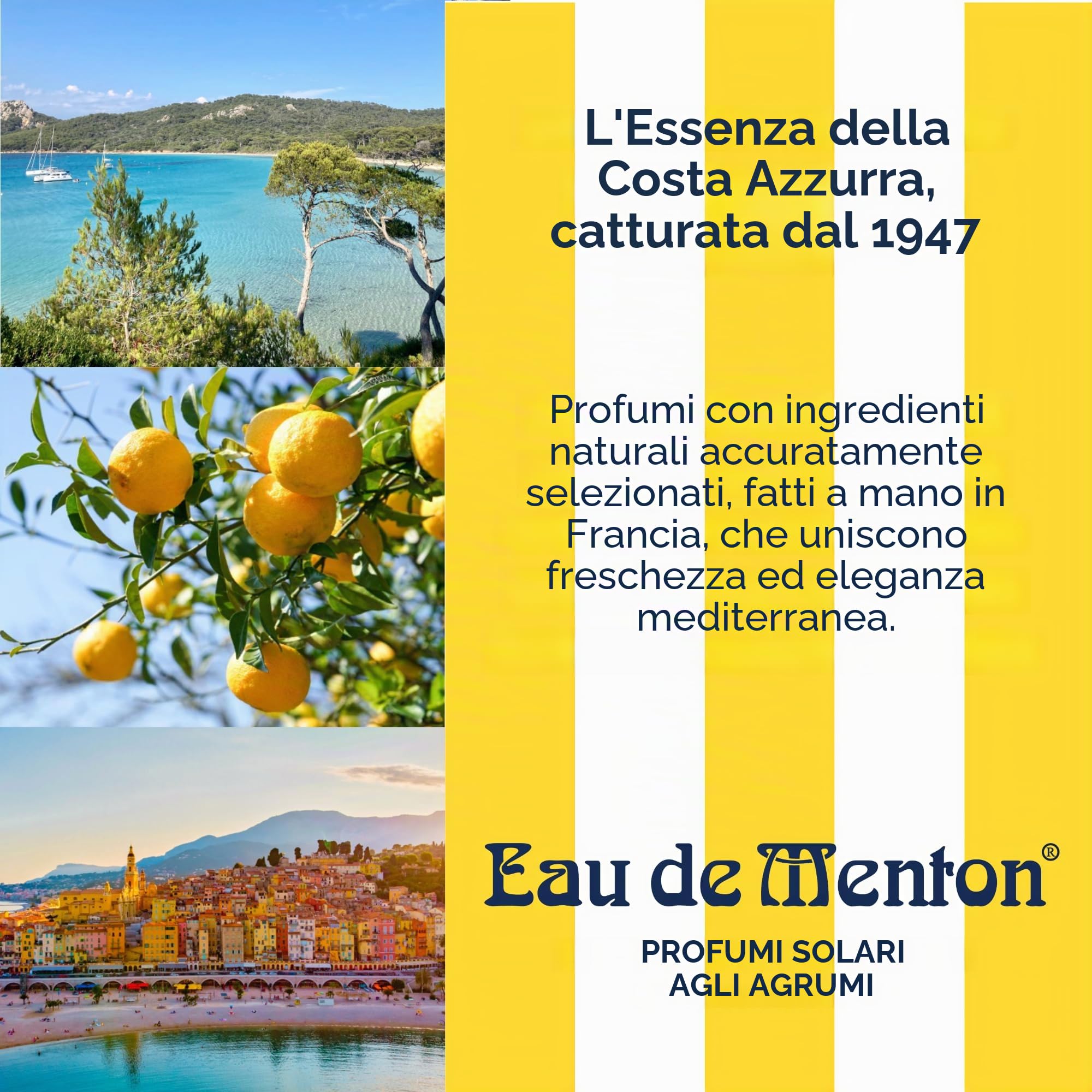 Eau de Menton Verbene-Limone - Eau de Toilette Limone e Aromatico - Fragranza fresca e naturale per donne e uomini - Fragranze vegetali e agrumi - Fabbricazione artigianale francese - 100 ml
