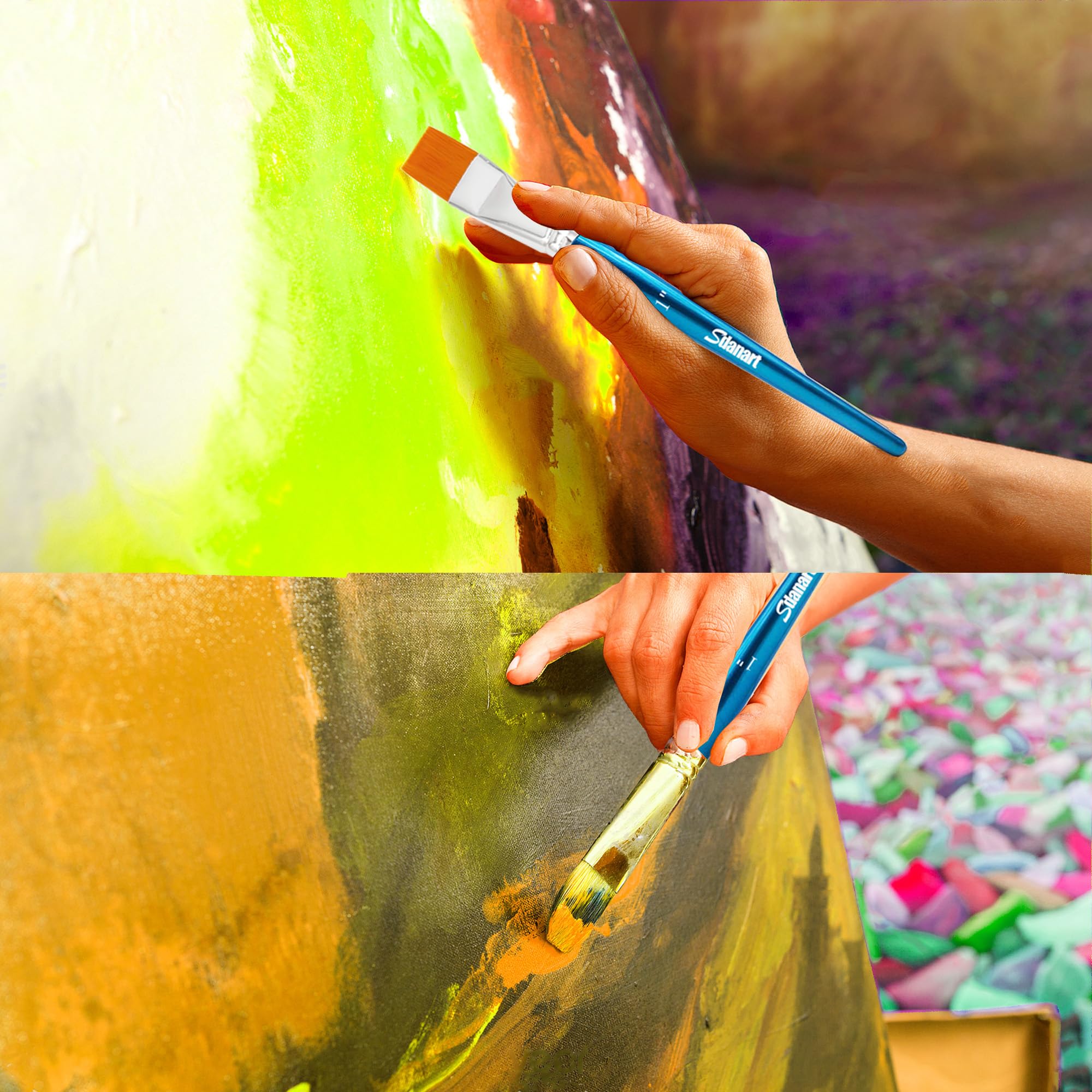 Sdanart Pinceles planos de 1 pulgada para pintura acrílica, 3 pinceles grandes de pintura acrílica a granel, pinceles de pintura de tela, pinceles de manualidades, pinceles de artistas para acuarela,