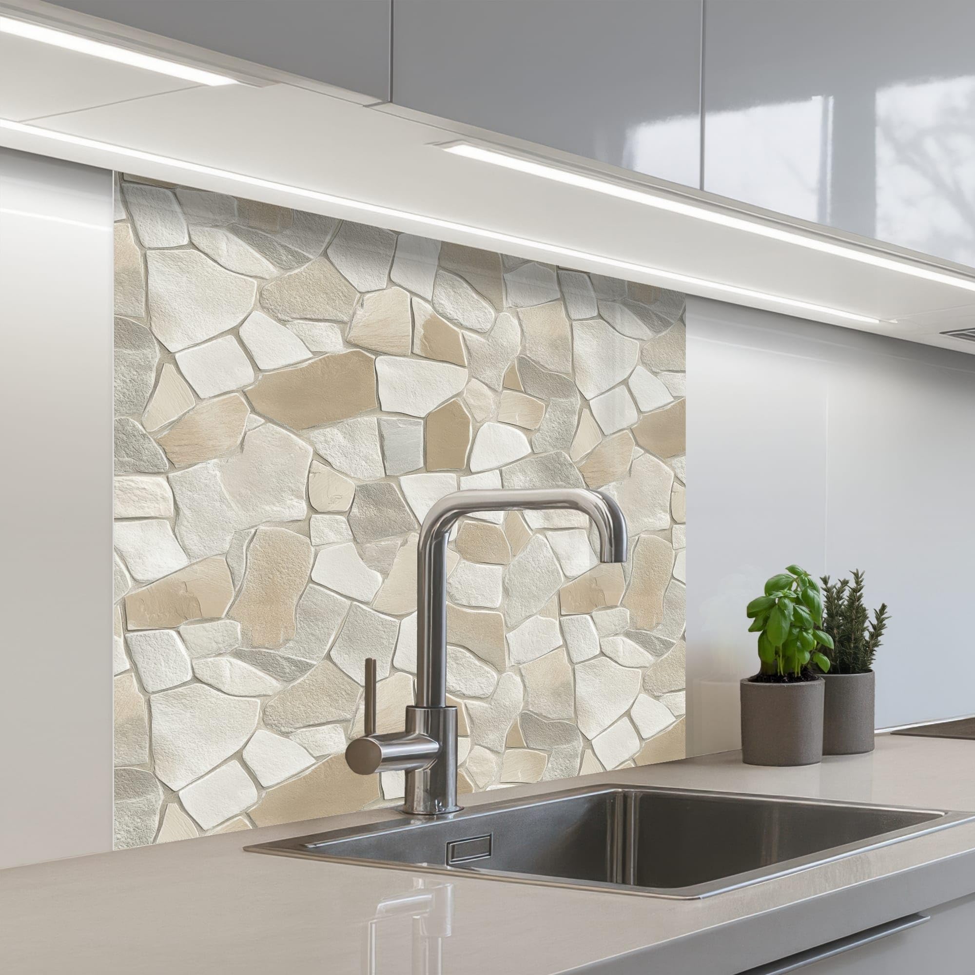 KitchenYeah© Küchenrückwand 80x80 cm Selbstklebende Kitchen Wall Protector Küchen Rückenwand Küchenfronten Küchenrückwände Küche Wand Mosaik - Steine - Beige