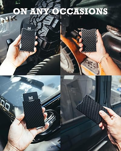 Vista 6 de MNGARISTA Cartera minimalista delgada de metal para hombres, soporte para tarjetas de crédito desplegable con clip de dinero desmontable, cartera