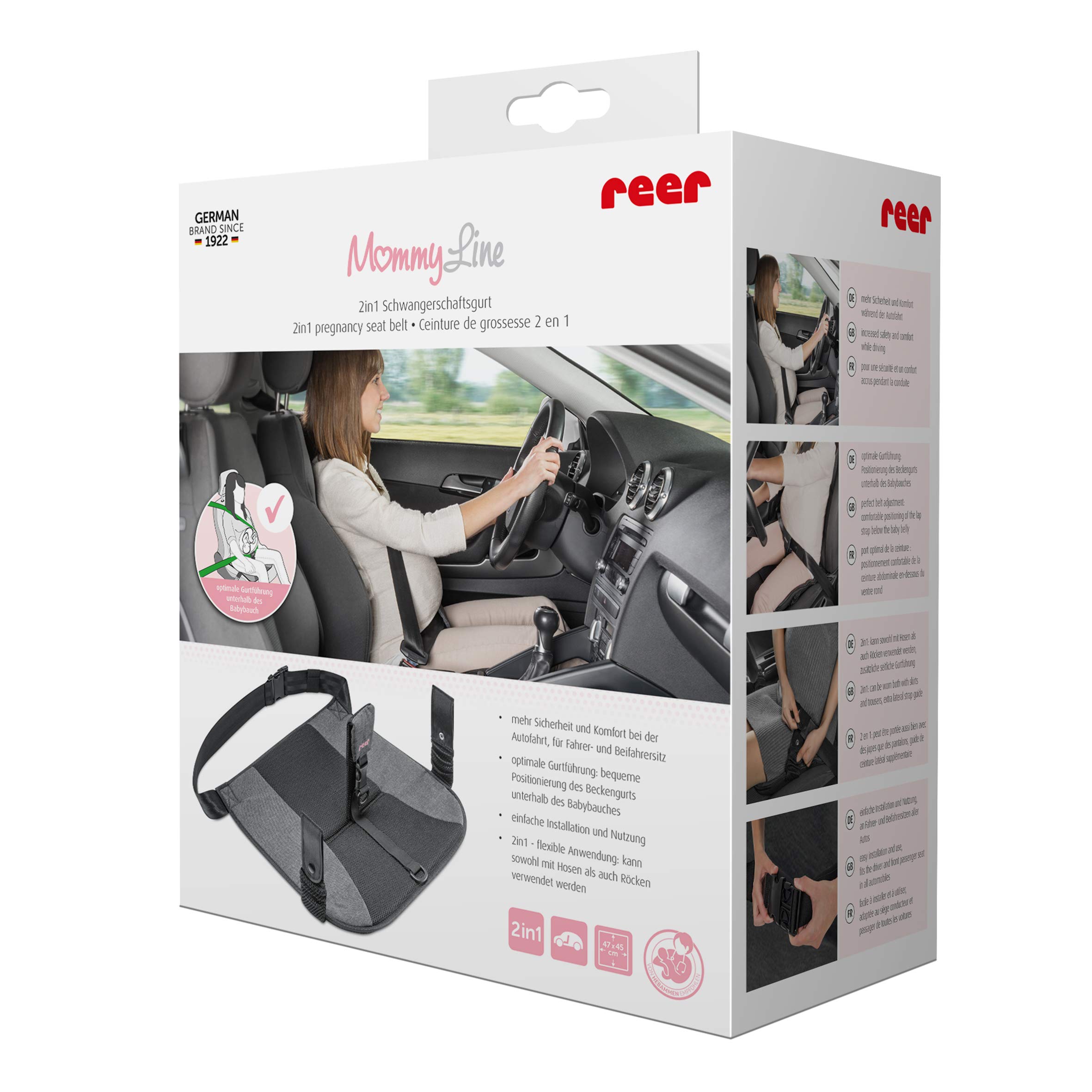 reer - Schwangerschaftsgurt fürs Auto, Schutz für das ungeborene Baby und die Schwangere, 2in1 Sicherheitsgurt für Hosen und Röcke