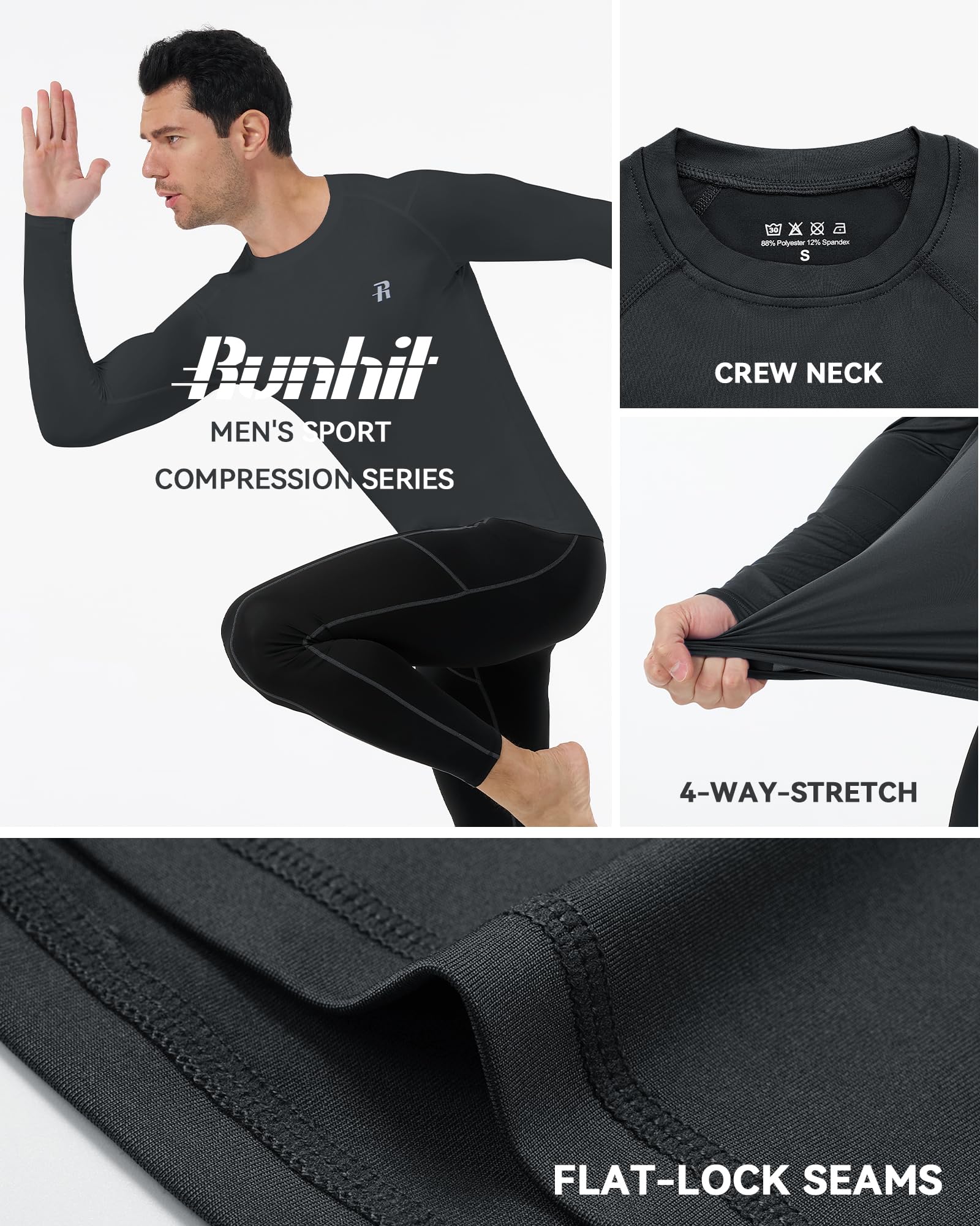 Runhit Camisas de compresión de manga larga para hombre, UPF 50+, camisas de compresión para hombre, capa base para correr y entrenar atlético