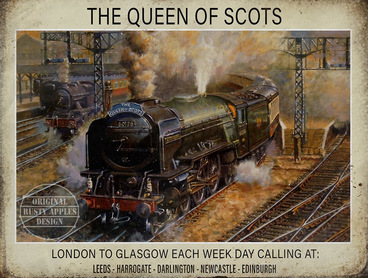 The Rusty Apples Metal Sign Co Golden The Queen Of Scots– The Age Of The Steam Train - Metal Sign – 3 Sizes To Choose – Home Decor – Unique Gift (8” X 6” 200 X 150 Mm)