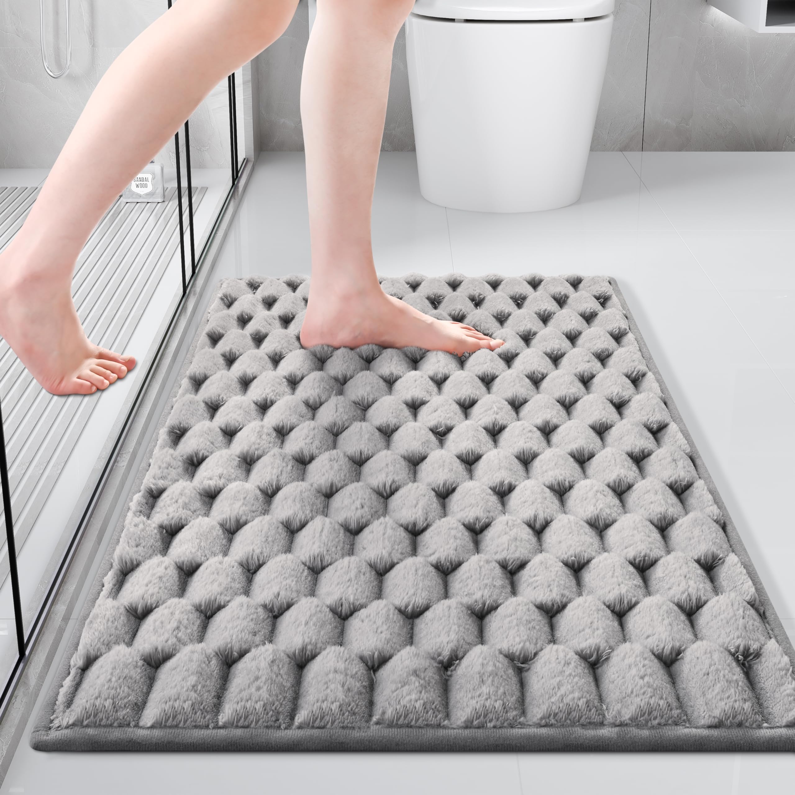 Anybar Grey Bath Mat & Bathroom Rug 20 * 32 Inch - Flannel Plush Non-Slip Absorbent Shower Mat - Soft Shaggy Bathroom Mats Machine Washable