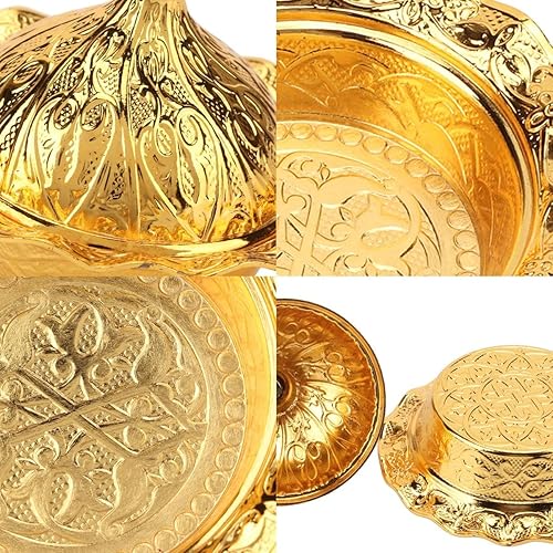 Miniatura 9 de Azucarero dorado, cuenco de caramelo de oro turco para servir, tarro decorativo con tapa, plato de azúcar para dulces, recipiente de cobre de lujo
