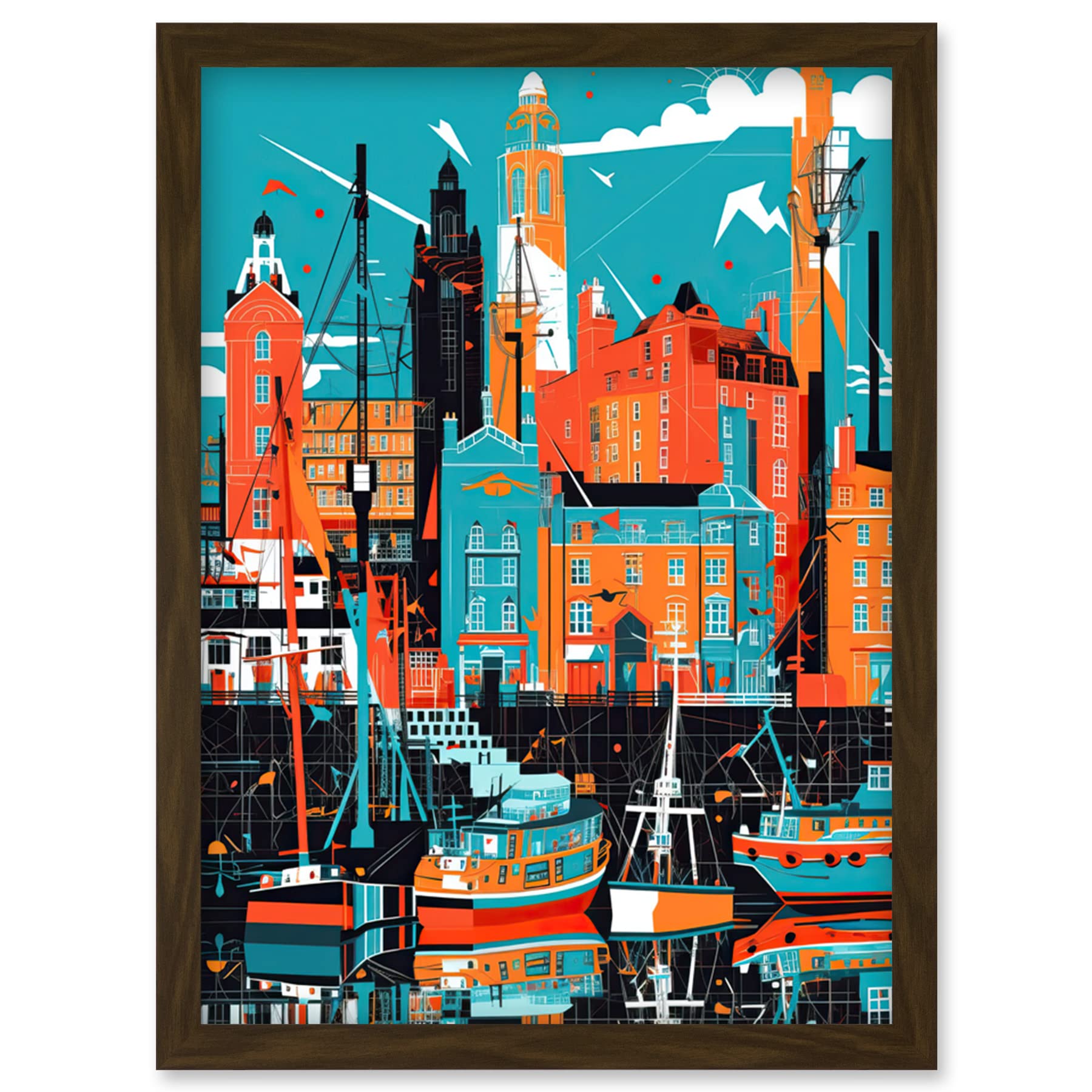 Artery8 Liverpool Royal Albert Dock Waterfront Cityscape Artwork Framed Wall Art Print A4