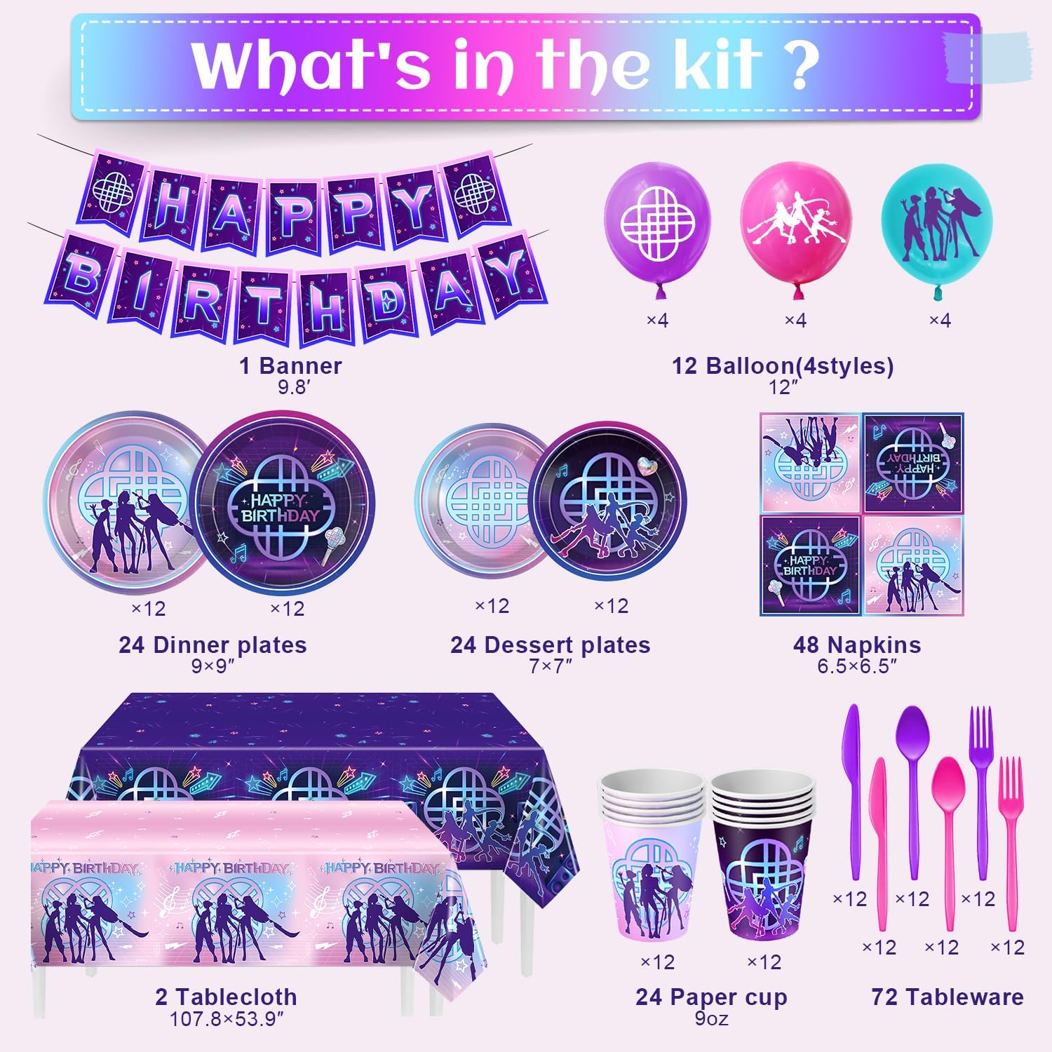 159 Pcs Popular Birthday Decorations Party Tableware Set for Themed Celebration for Boys Girls Party Supplies For A Neon Stage Look Includes Tablecloth Plates Cups Serve 24 Guests