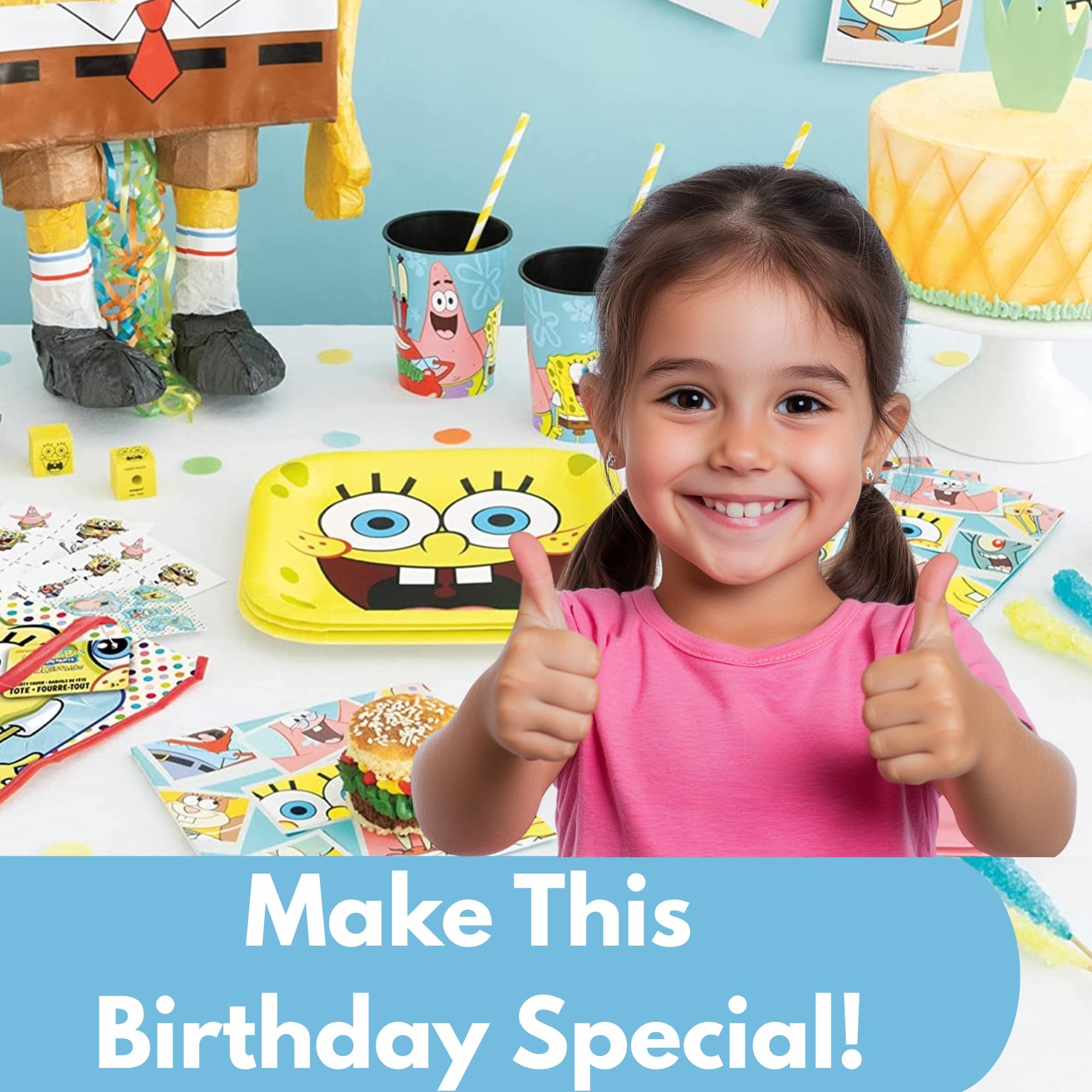 Spongebob - Decorazioni di compleanno per feste, 16 ospiti, tovaglia, striscione, palloncini, piatti, tovaglioli, adesivi, licenza ufficiale