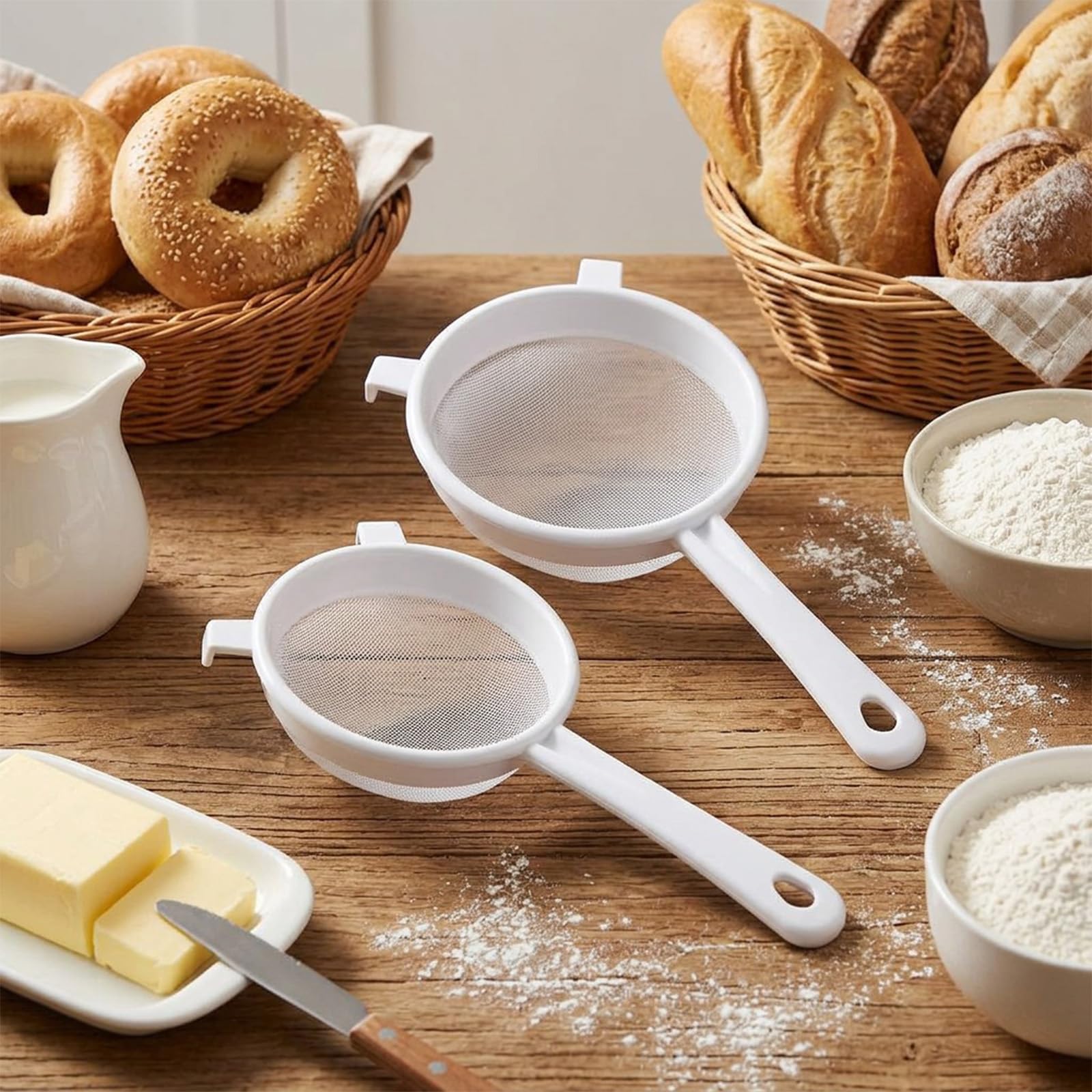 4 Stück Küchensieb Plastik Set, Weiße Plastiksieb, Nylon Sieb Plastik, Feines Sieb Set, Kunststoffsieb, Haushaltssieb für Saft, Milch, Kaffee (8, 10, 12, 14 cm) Küche, Haushalt & Wohnen