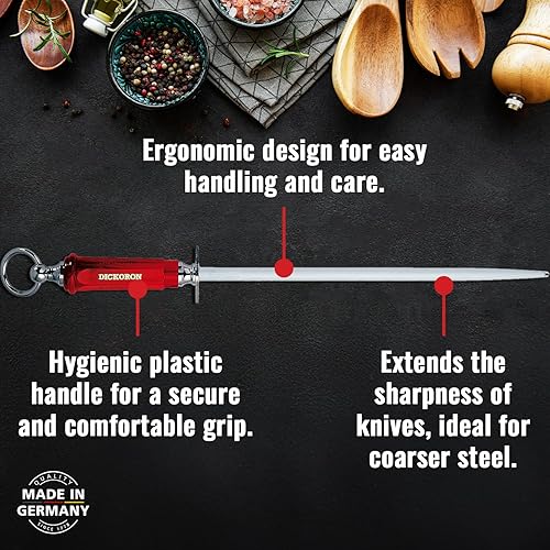 Miniatura 8 de F. DICK DICKORON Classic Sharpening Steel Oval Sapphire Corrugation - Afilador de cuchillos con 11.8" de longitud y 65 HRC - Varilla de afilar