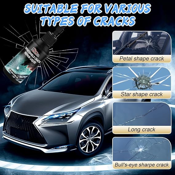 xinrongda Windscreen Chip Repair Kit,2Pcs Windshield Repair Kit, Glass Repair Kit for Chips and Cracks,5 Min Quick Glass Repair Liquid for Cracks, Windscreens, Windows & Mirrors for Most Crack Types