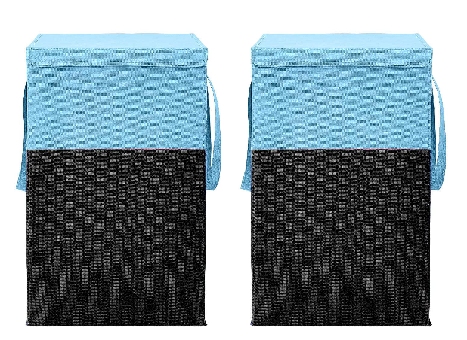 Le Corpus Strap Design 68 L Laundry Basket for Clothes & Toys With Lid & Side Handles Durable Foldable and Collapsible Laundry storage Bag for Dirty Clothes(Pack of 2, Skyblue & Black)