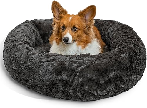 Miniatura 9 de Best Friends by Sheri The Original Calming Donut - Cama para gatos y perros en piel de pelo largo, algodón color gris, talla L, 36 x 36 pulgadas