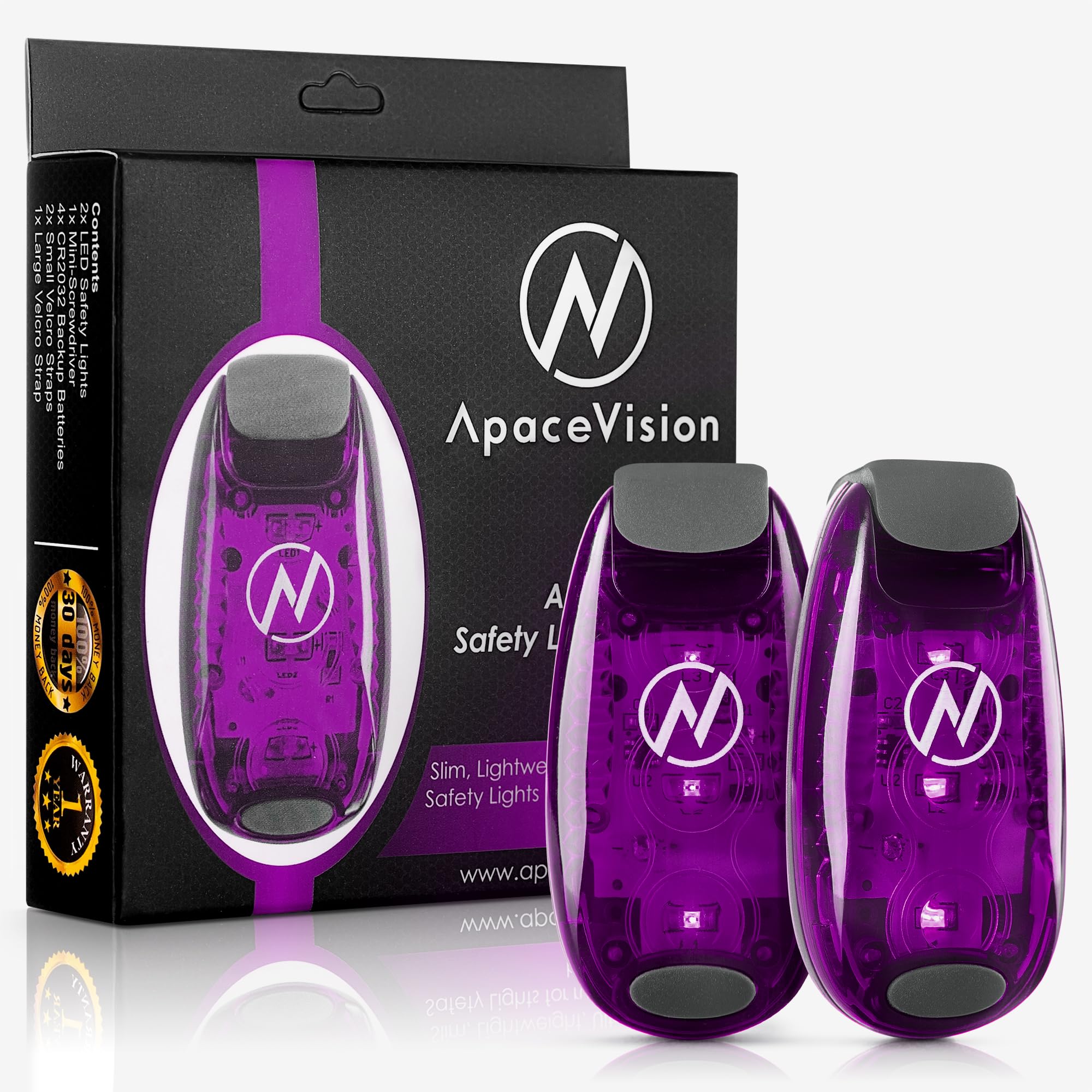 Apace Vision LED Safety Light (2 Pack) with Bonus Items – Clip On Strobe/Running Lights for Runners, Dogs, Bikes, Walking and More