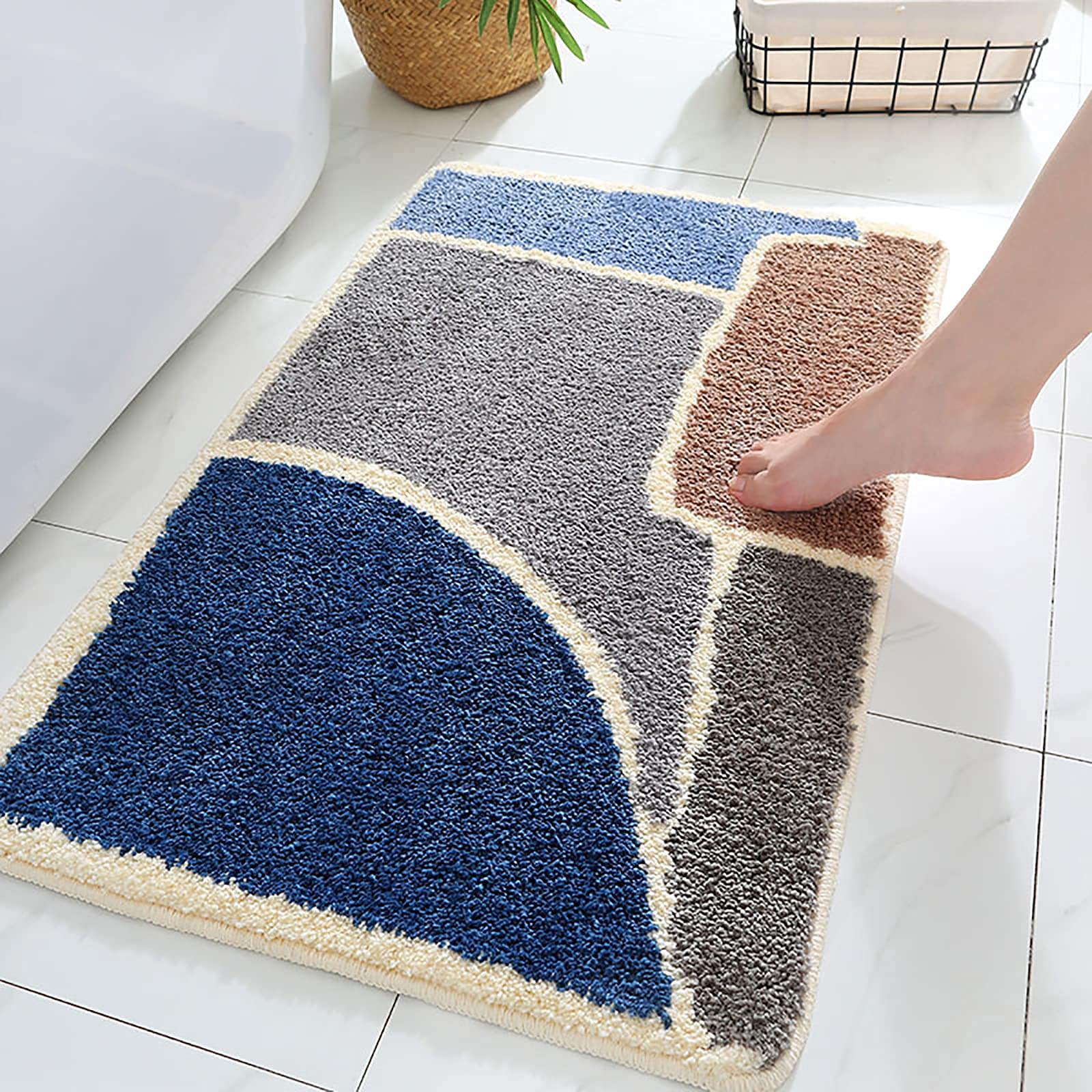 Alfombra de área, Alfombra Bohemia, Alfombra de Piso de baño, Suave y cómoda Alfombra de Almohadilla de pie Absorbente Doble Antideslizante, Engrosamiento