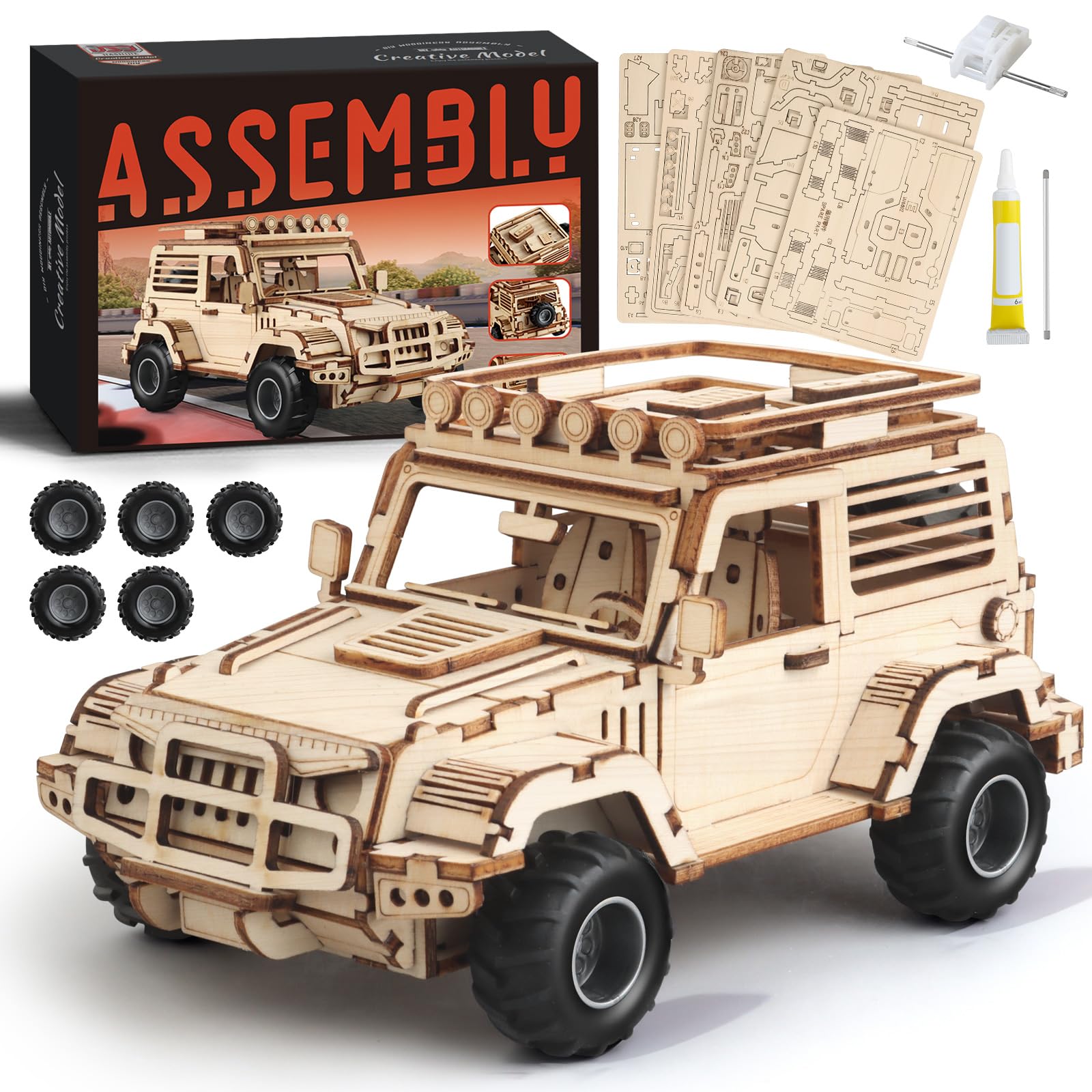 Amazon.com: MOCBURIKU 3D Wooden Puzzle Off-Road Car for Adults