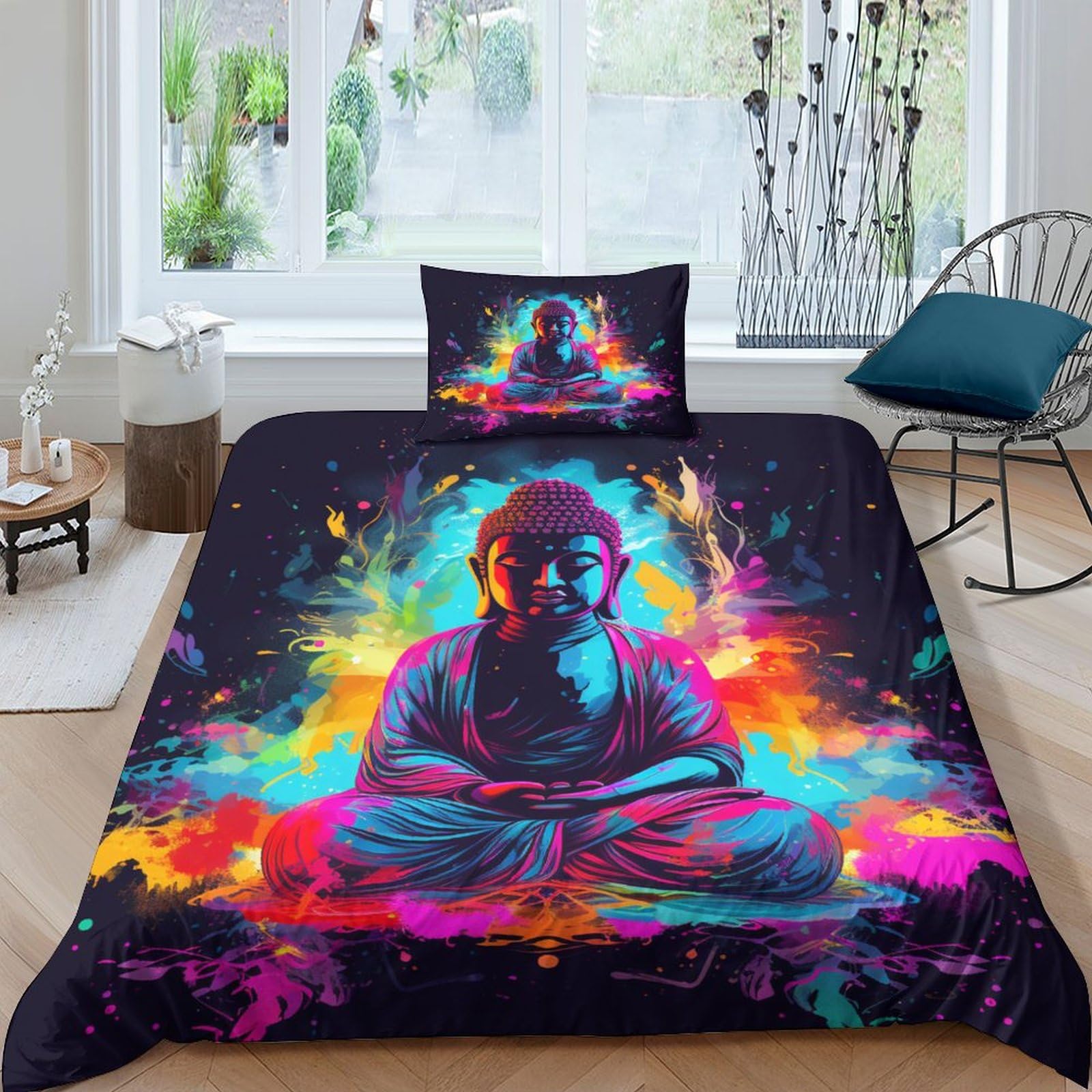 Parure de lit 3 pièces Bouddha housse de couette microfibre hypoallergénique enfant ado