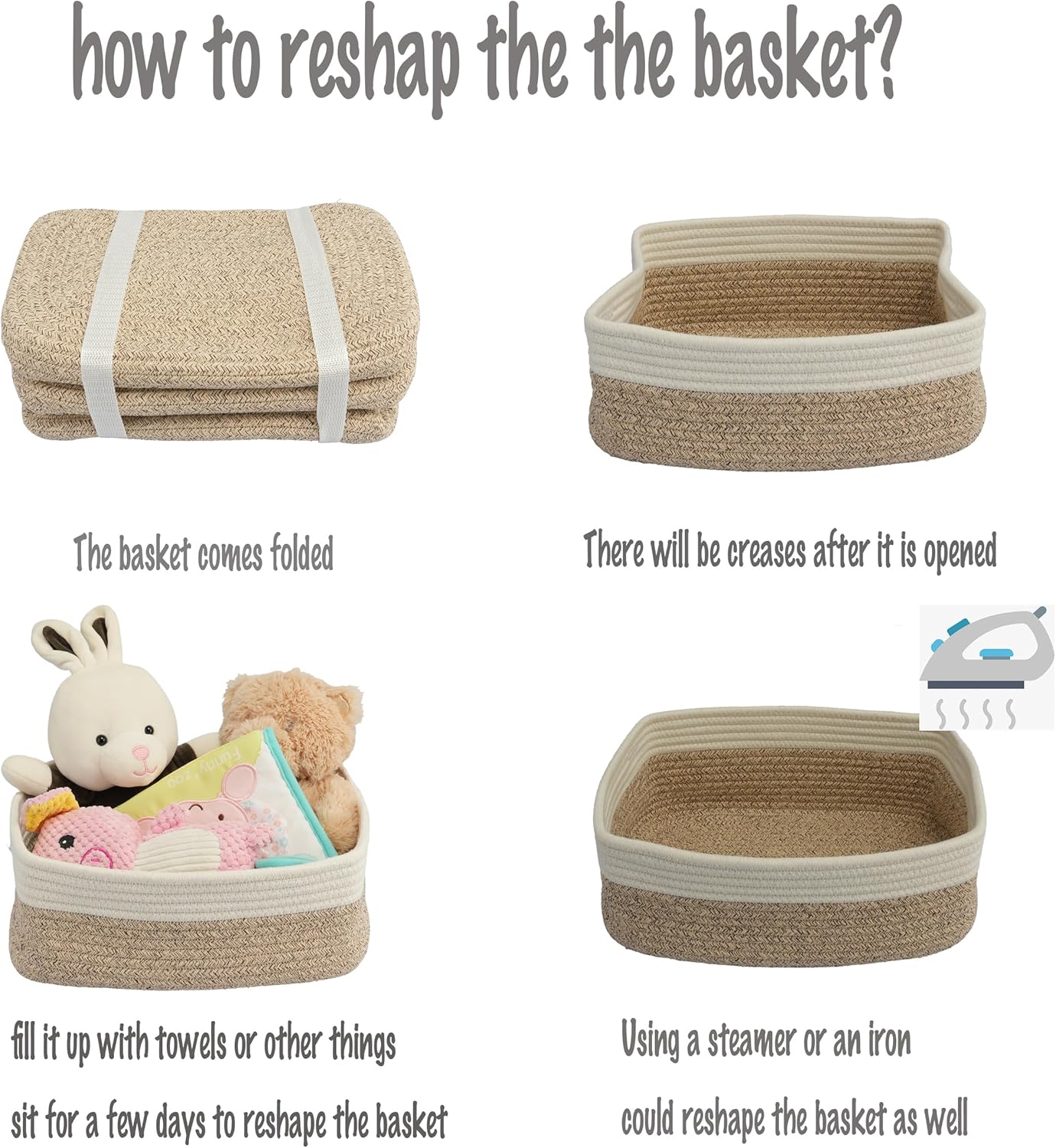 Small Woven Storage Baskets 12“X8”X5“ Decorative Rope Bins for Organizing Shelves, Closets, and Toys, Empty Gift Baskets, Cute Organizer Basket for Home and Office (white and brown regular) - Image 7