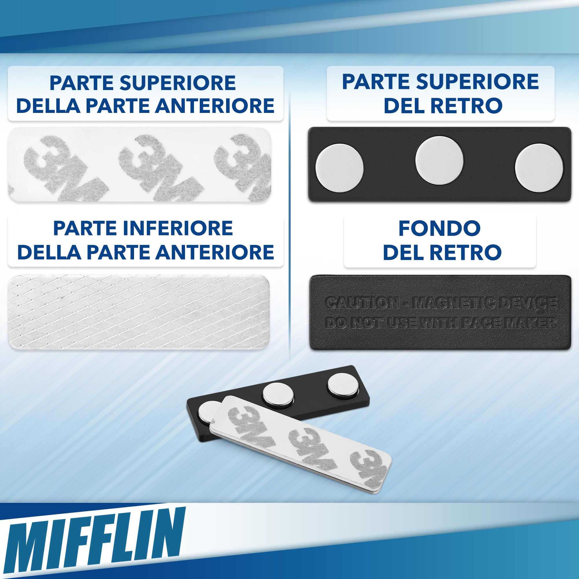 Magneti per targhette identificative Mifflin 10 badge 44,5 x 12,7 mm neodimio extra forti