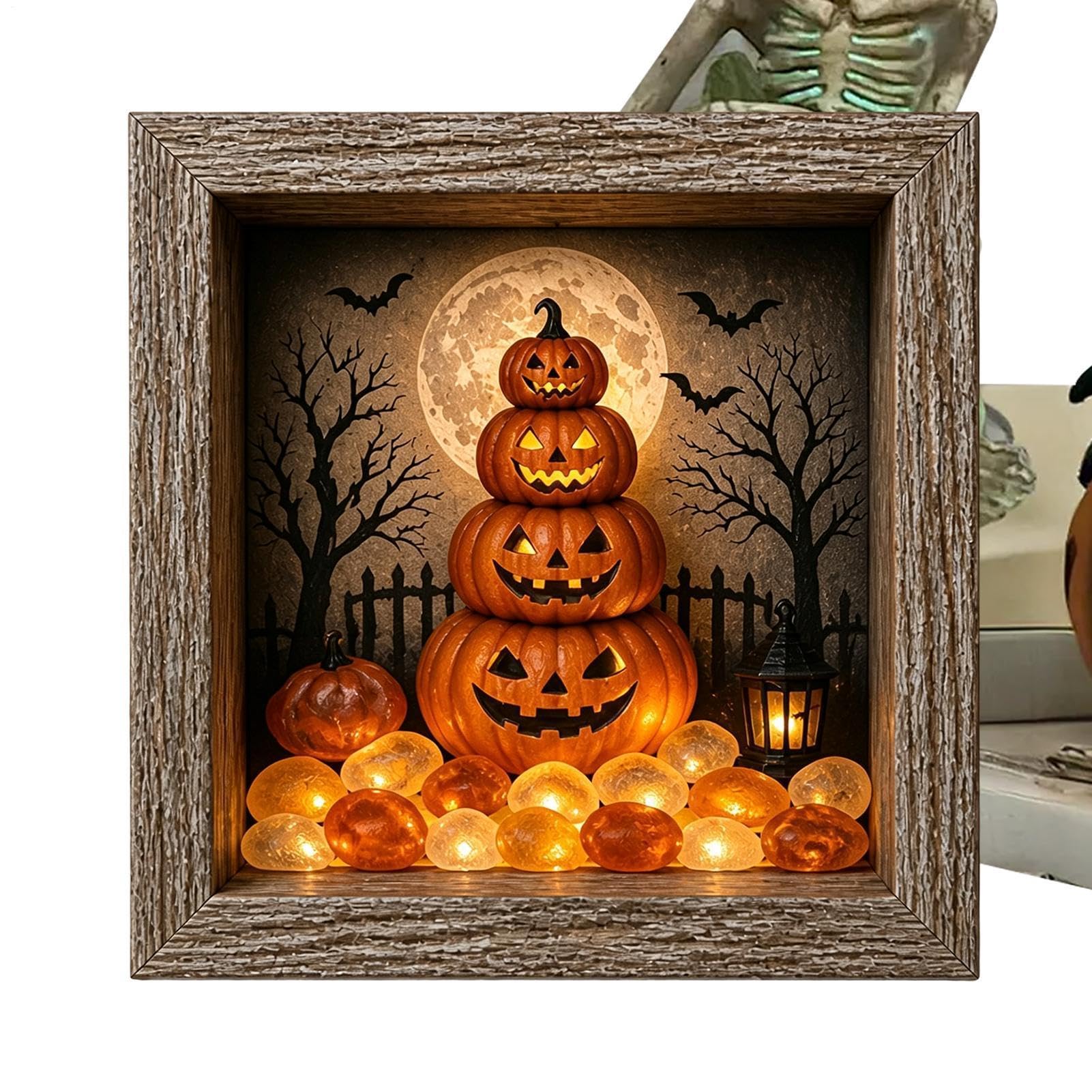 Caja de recuerdos de Halloween con luz LED para decorar tu mesita de noche rústica