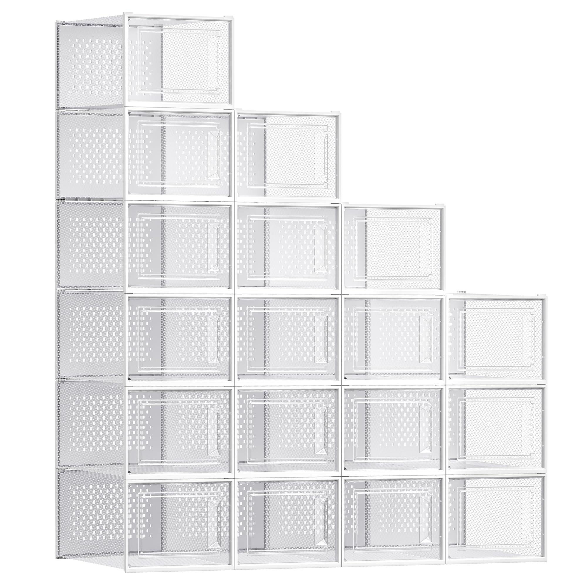 SONGMICS Boîtes à Chaussures, Lot de 8, Rangement Chaussures, Pliable, pour Pointure Jusqu'à 46, Transparent et Blanc LSP08MWT
