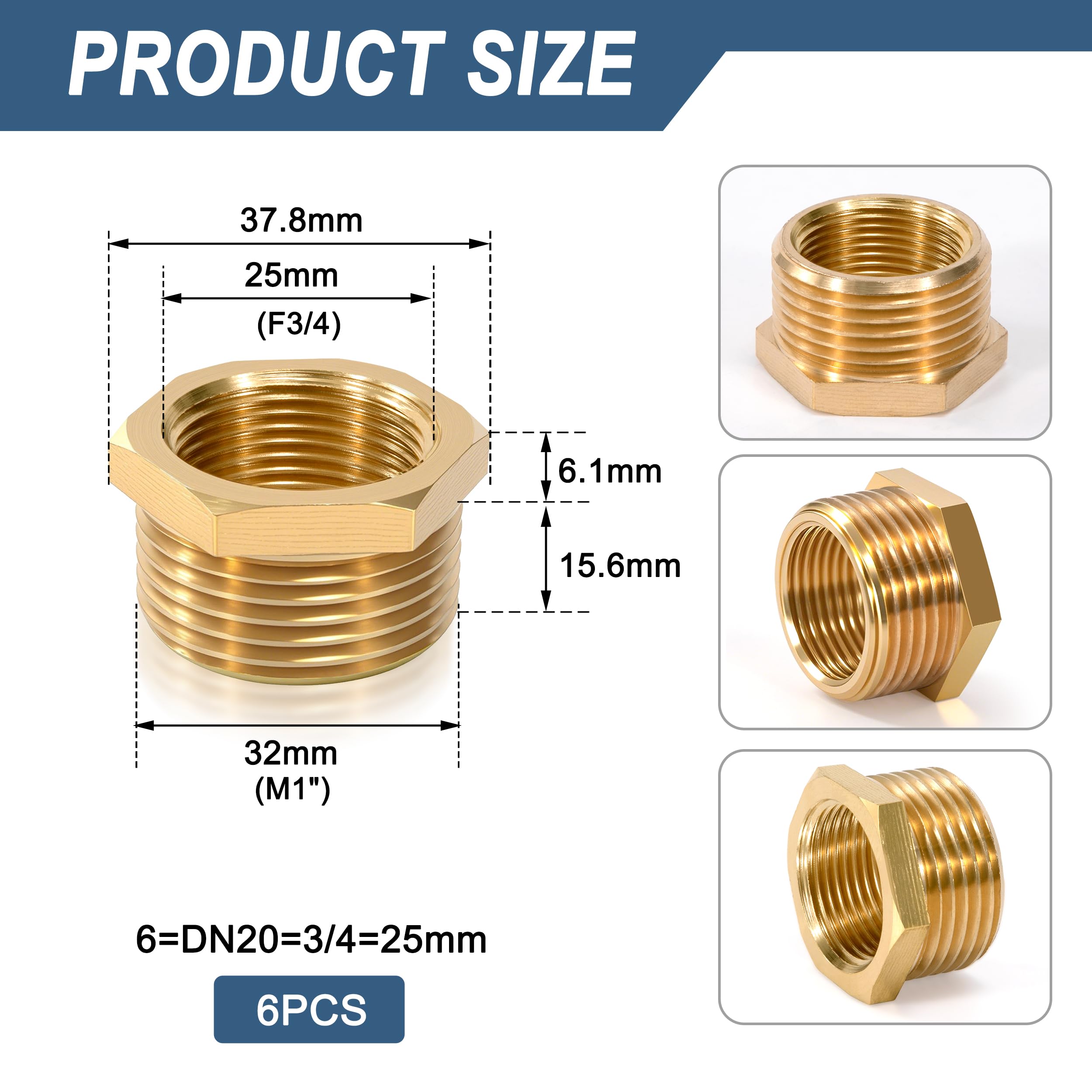 Raccord Réducteur Hexagonal En Laiton F3/8 Vers M1/4 BSP - Adaptateur Fileté Femelle Vers Mâle - Pour Eau, Gaz, Air - Haute Résistance, étanchéité Renforcée - 6