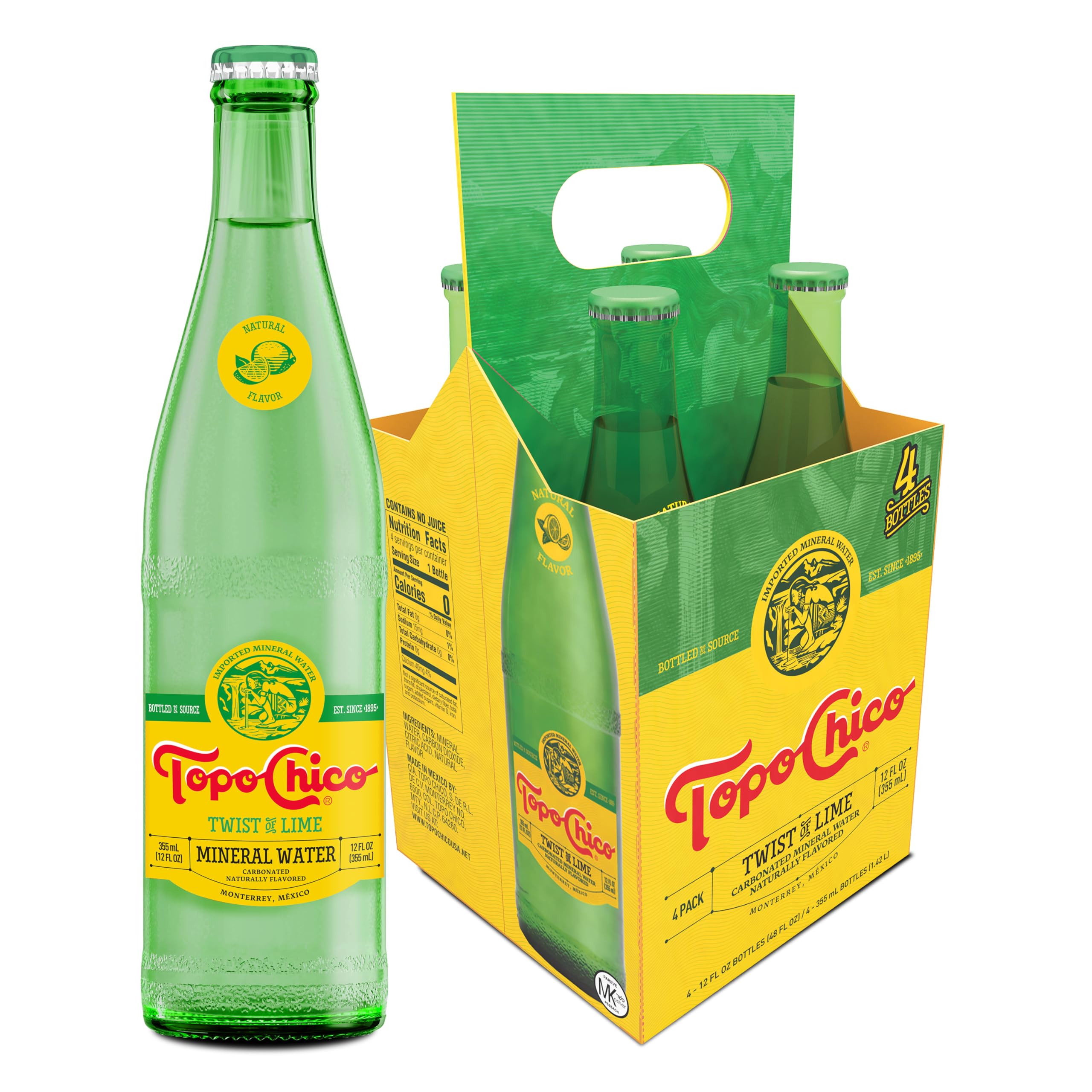 Topo Chico Sparkling Mineral Water, Twist of Lime, 12 Fl Oz, Pack of 4