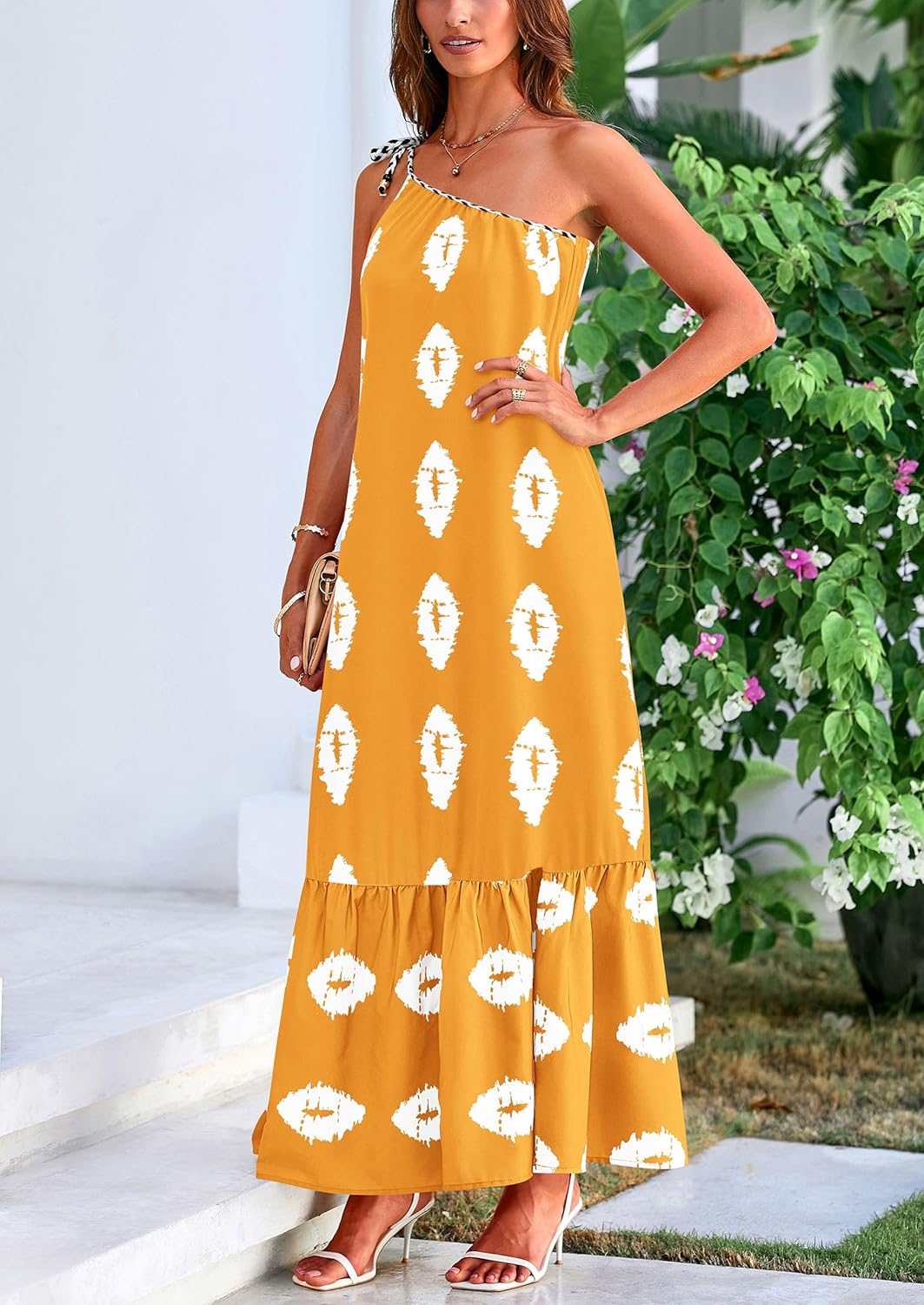 PRETTYGARDEN Women's 2026 Summer One Shoulder Maxi Dress Printed Flowy Boho Long Sundresses Spring Beach Vacation Clothes - Image 7