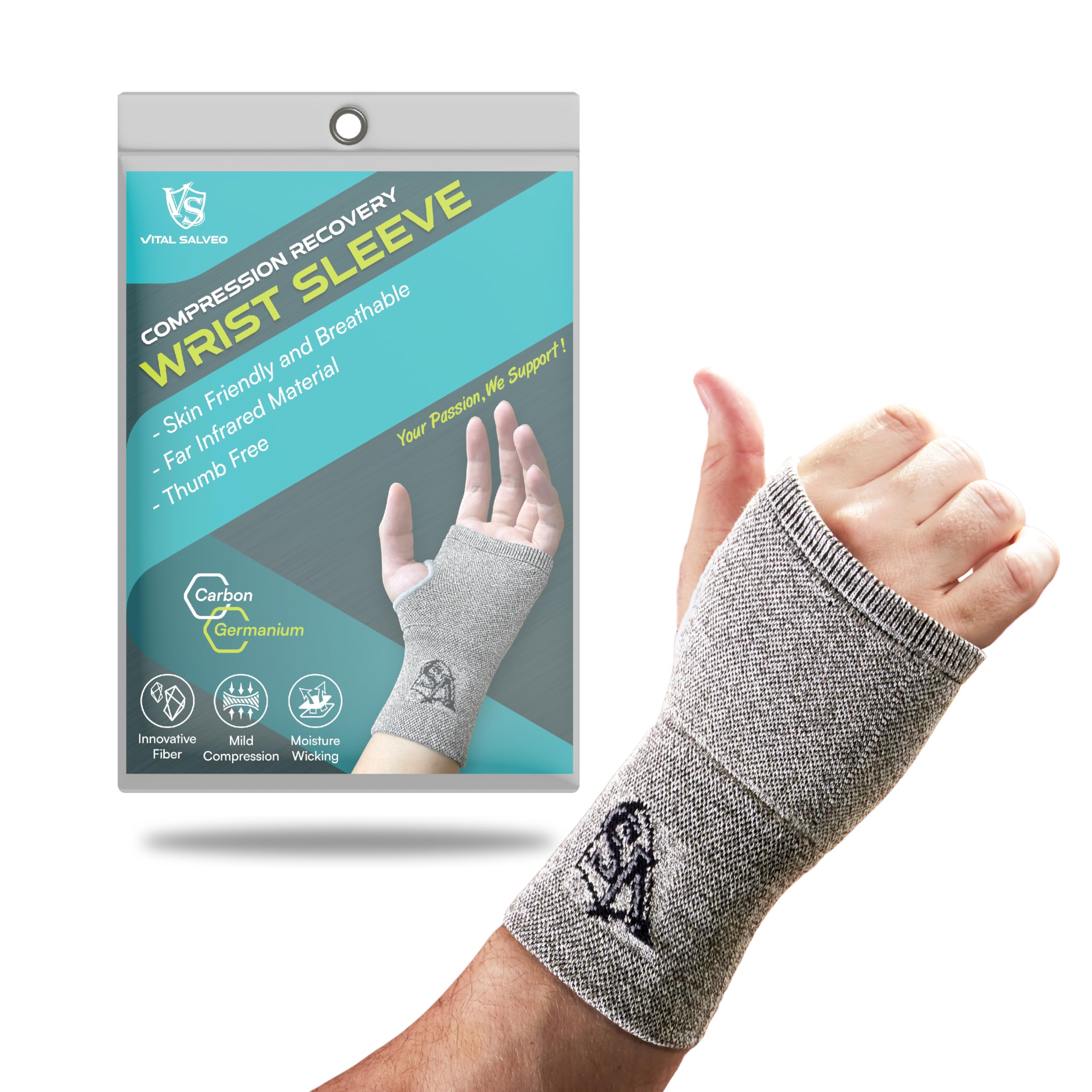 Vital Salveo - Funda de compresión para la muñeca para recuperar y aliviar el dolor en túnel carpiano, artritis y esguinces.