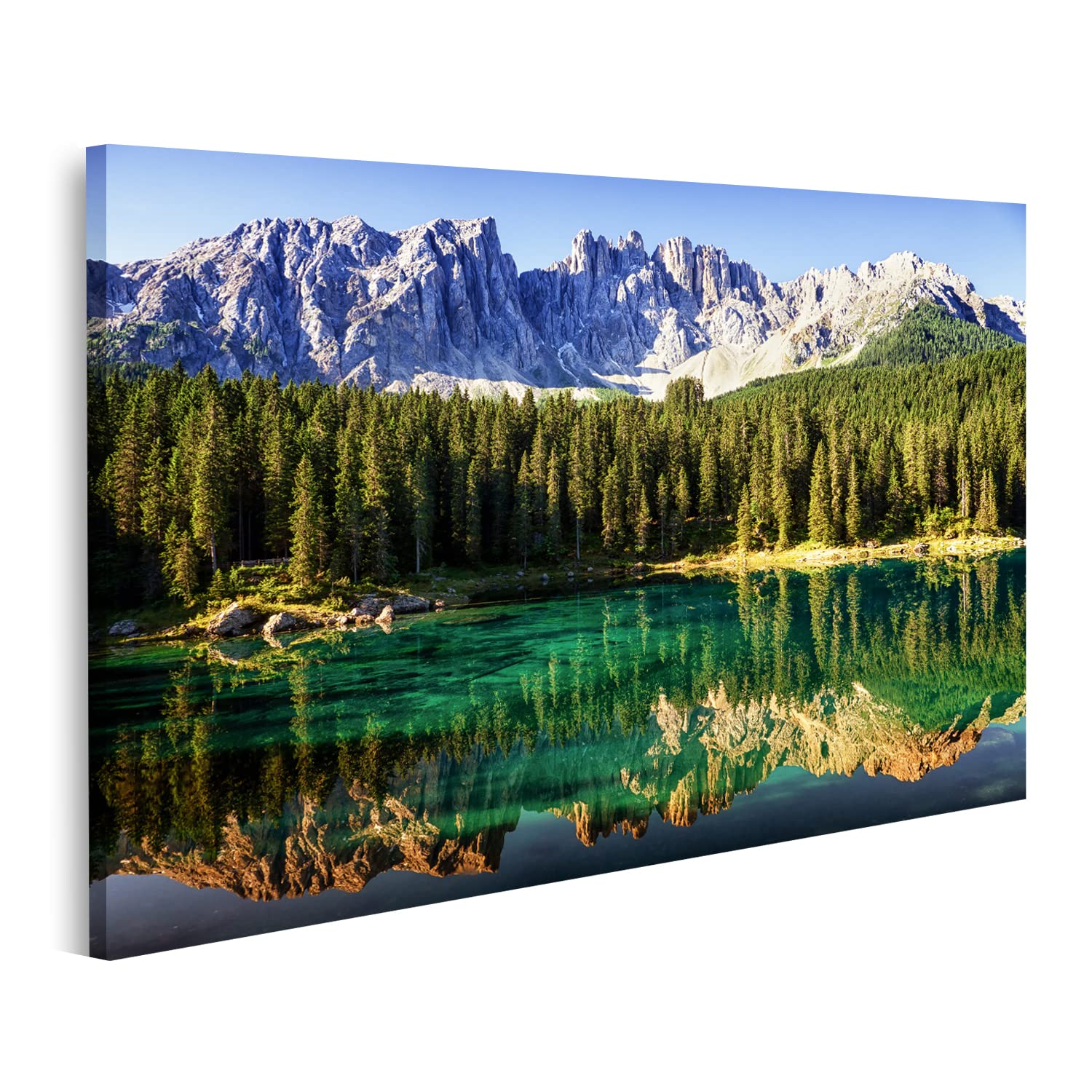 Islandburner Tableau Toile Carezza Dolomites Italie - Poster Déco Murale Paysage Montagne 80x40cm