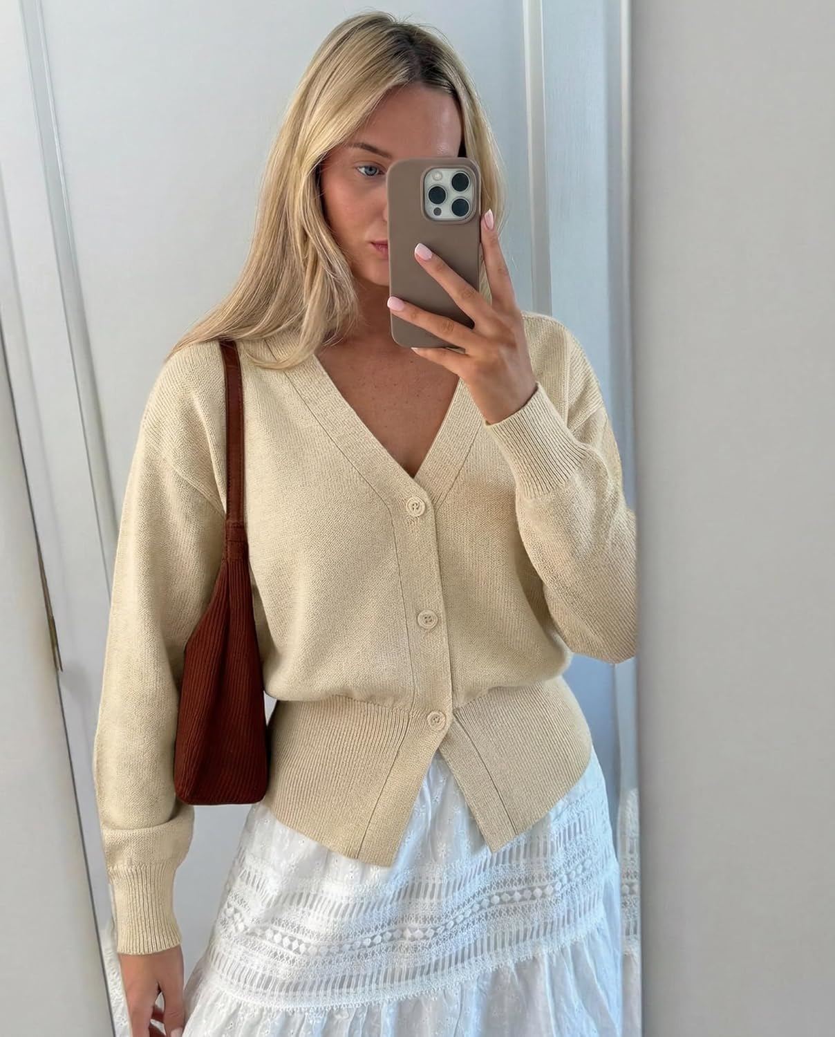 Gaharu Womens Open Front Cardigan Sweaters Long Sleeve Knitted Button Tops Casual V-Neck Peplum Outerwear for Women Trendy - Image 3