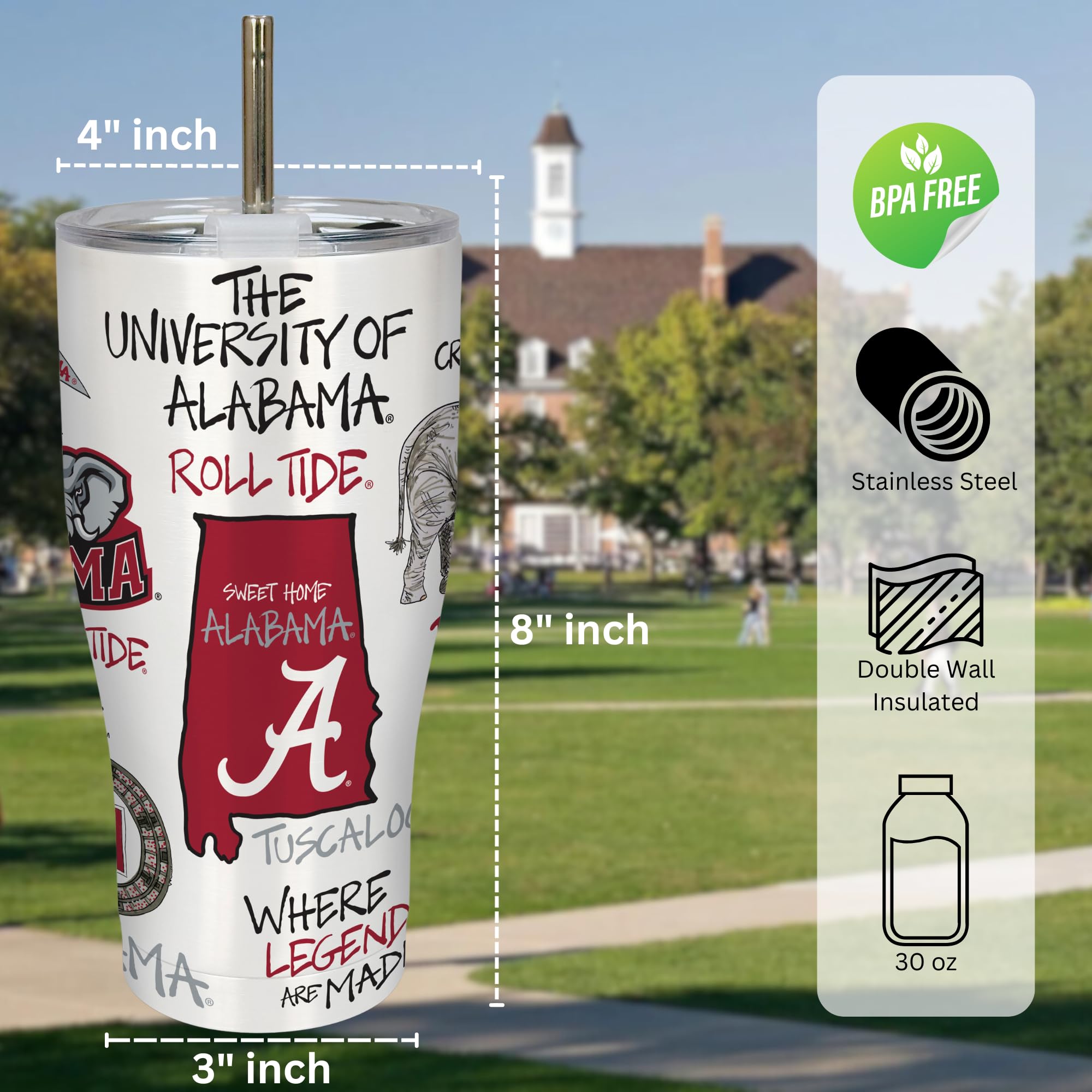 Amazon.com: University of Alabama 30oz Stainless Steel 3D Icon Travel Mug  High Performance Double-Walled Thermos w/Convertible Lid & Straw  Insulated  Decorative NCAA Beverage Tumbler  For Hot or Cold Drinks :
