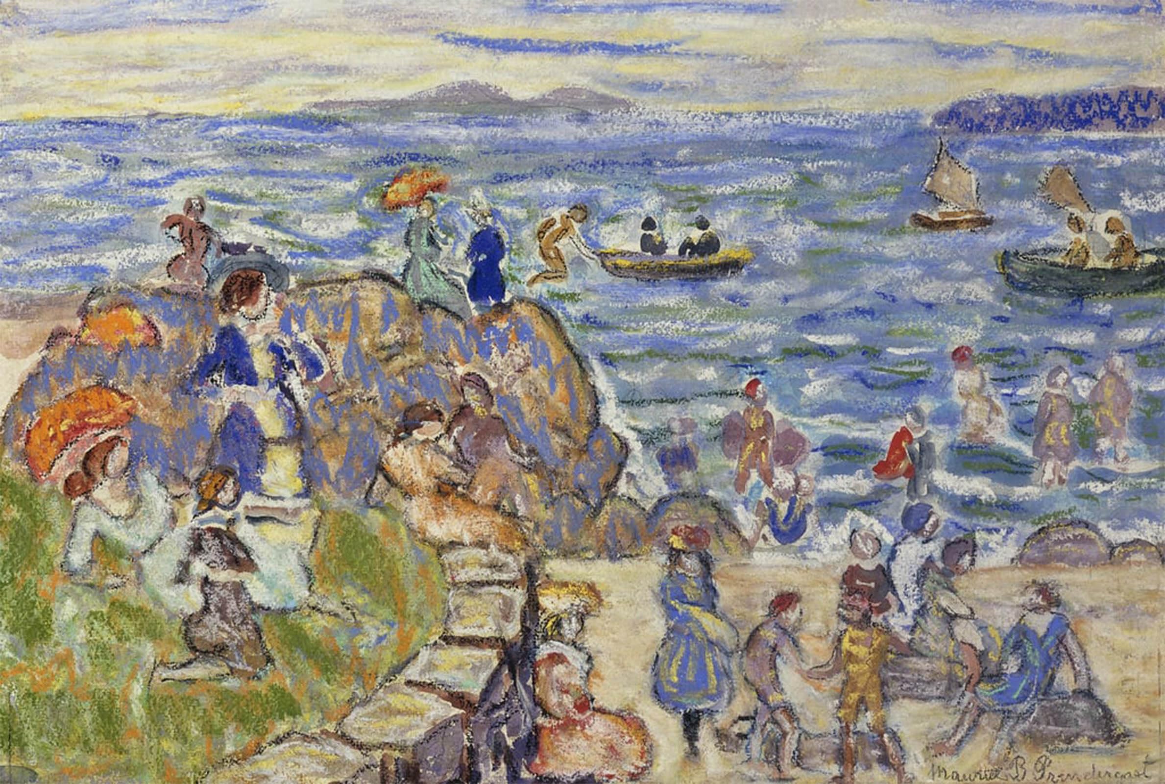 POSTERIIk Vintage Classic Picture Landscape Artwork Massachusetts Beach Scene by Maurice Brazil Prendergast Portrait Canvas Painting for Office Home Decor 60x90cm