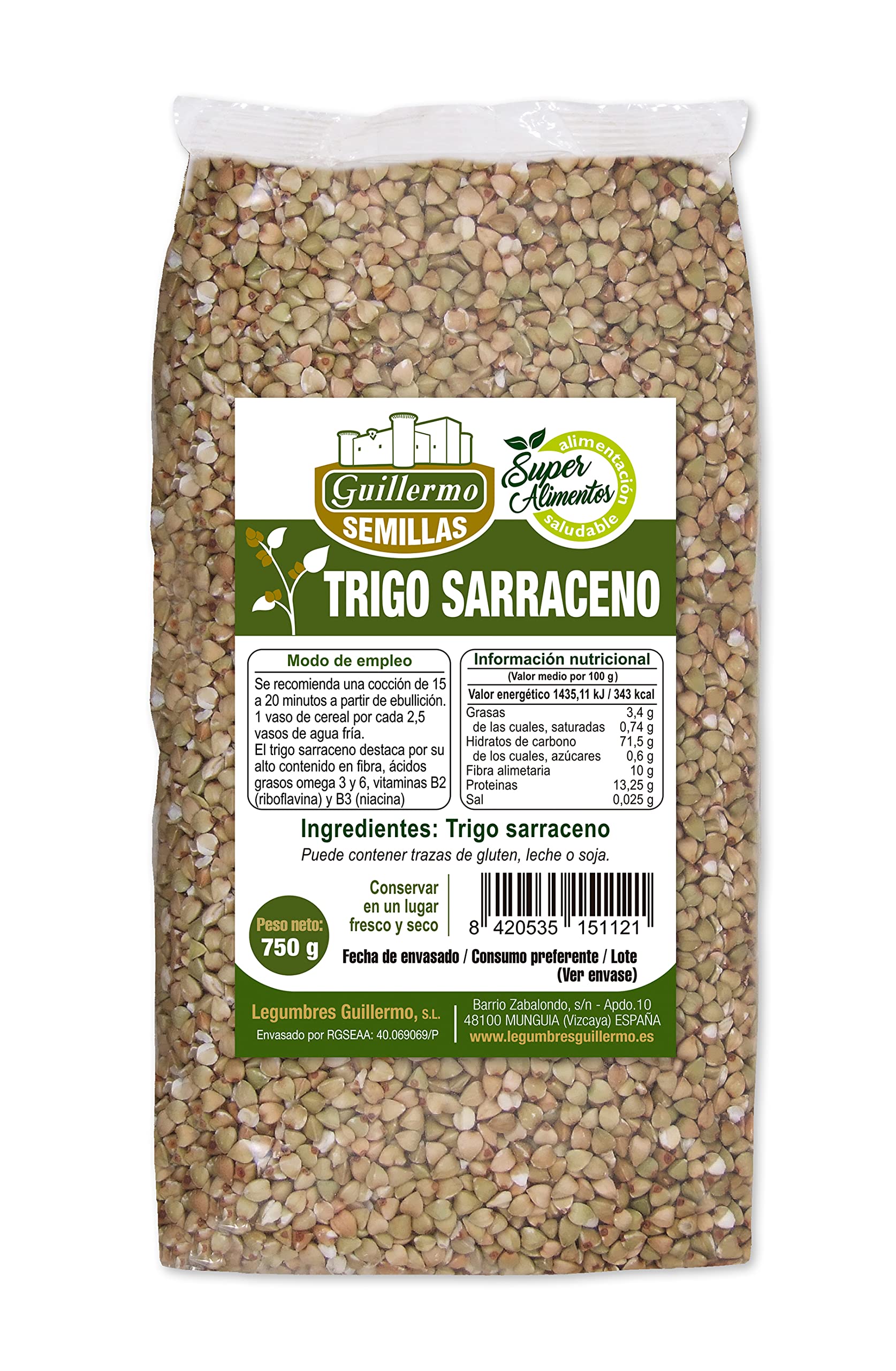 Trigo sarraceno 750 g Bajo en grasa Fuente de Omega-3 y Omega-6