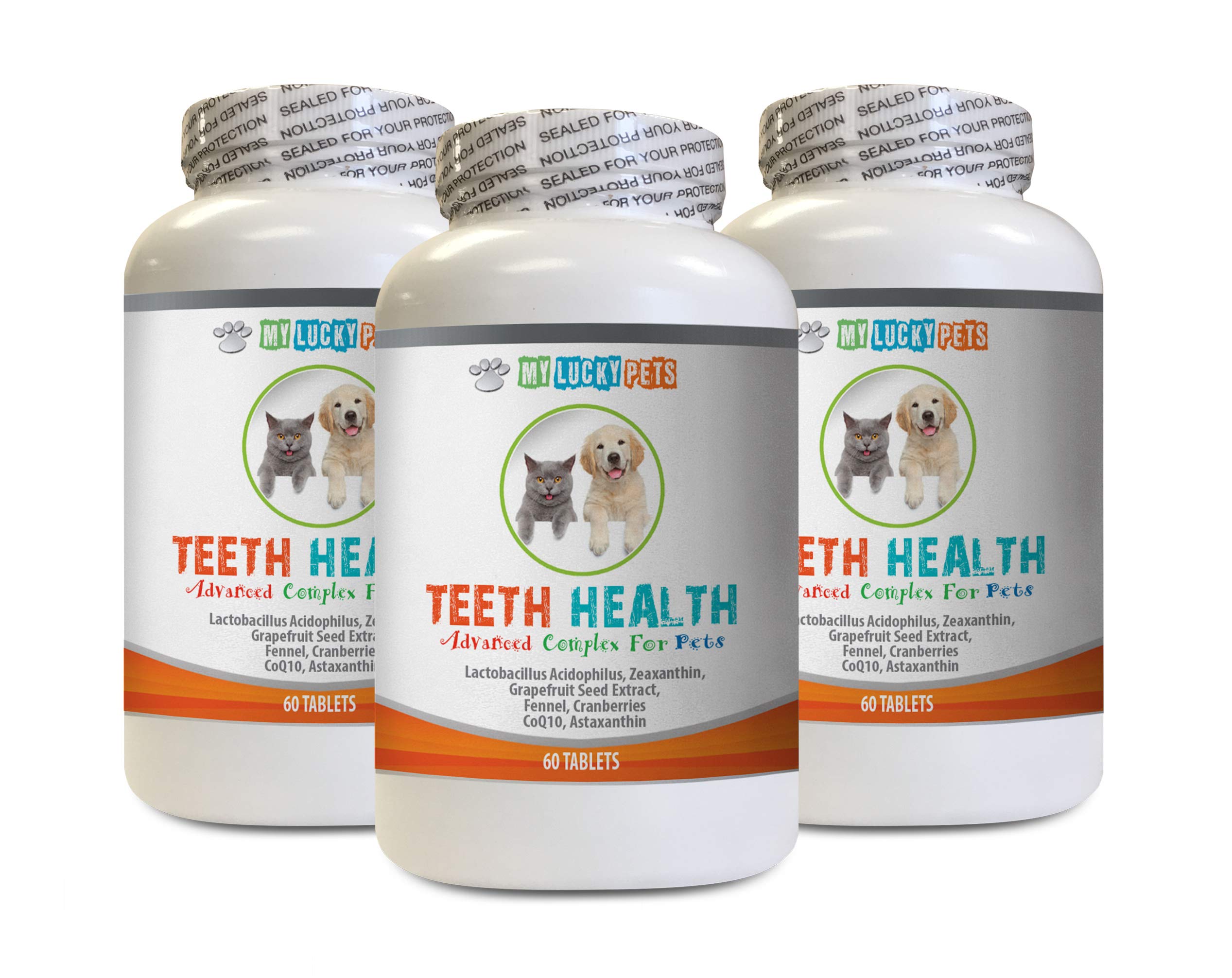 MY LUCKY PETS LLC Oral Care for Dogs - PET Teeth Health AID - Dogs and Cats - Immune Boost - Gum and Oral Care - Dog Coq - 3 Bottles (180 Tablets)