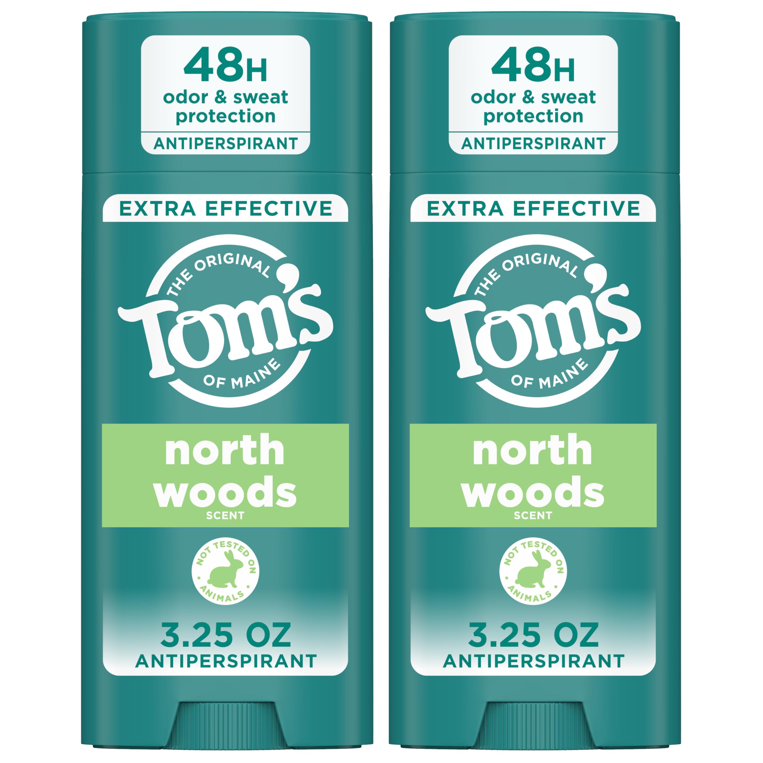 Tom’s of Maine North Woods Antiperspirant Deodorant for Men and Women, 48 HR Odor & Sweat Protection, Patchouli and Lavender Scent, 3.25 oz, 2-Pack